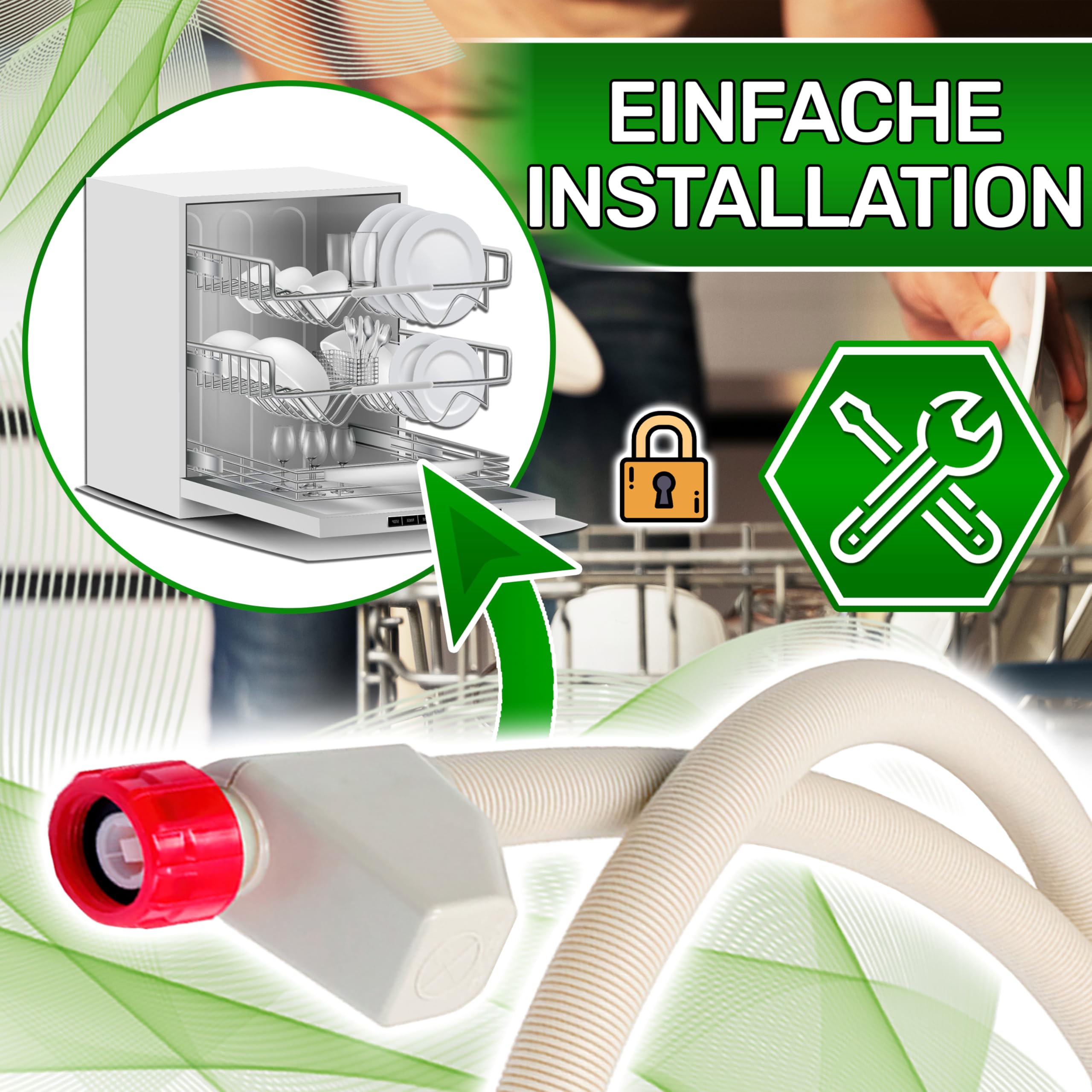 Aquastop Schlauch Spülmaschine Typ 1ES-L Schlauchlänge 1,5 m Gesamtlänge 2,19 m Ventil Ø 3/4 Wasserstop Zulaufschlauch 1885090400 1760360100 für Beko - MADE IN EU - ONIX TECH