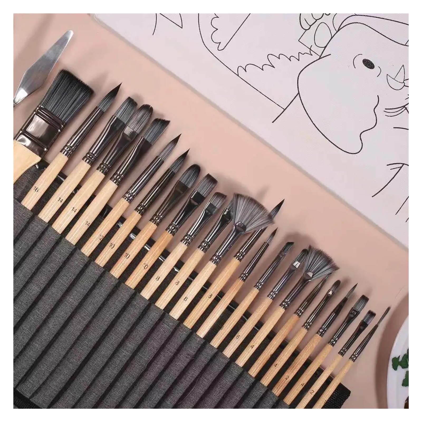 Ensemble de pinceaux Peinture d'artiste à Tige Courte en Poils Bouleau Nylon, 24 pièces, Applicable l'aquarelle et la Acrylique, Fourniture d'art