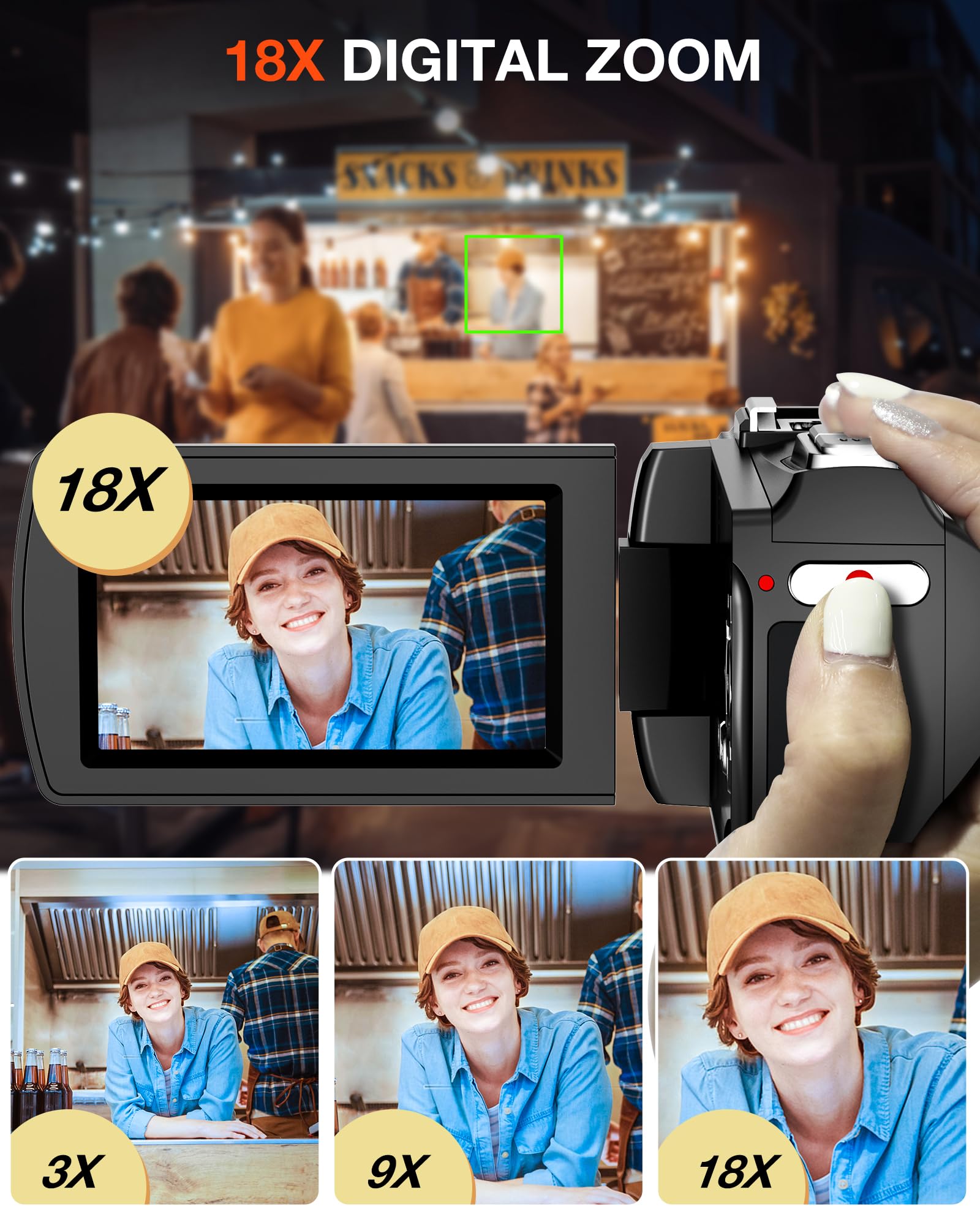 Videocamera 4K Camcorder 30FPS 48MP Vlogging Camera per YouTube, 18X Zoom Digitale Videocamere, Schermo Rotante 270° 3" Video Camera, Vlog Camera con Scheda SD da 32 GB, Telecomando, Mic, 2 Batterie