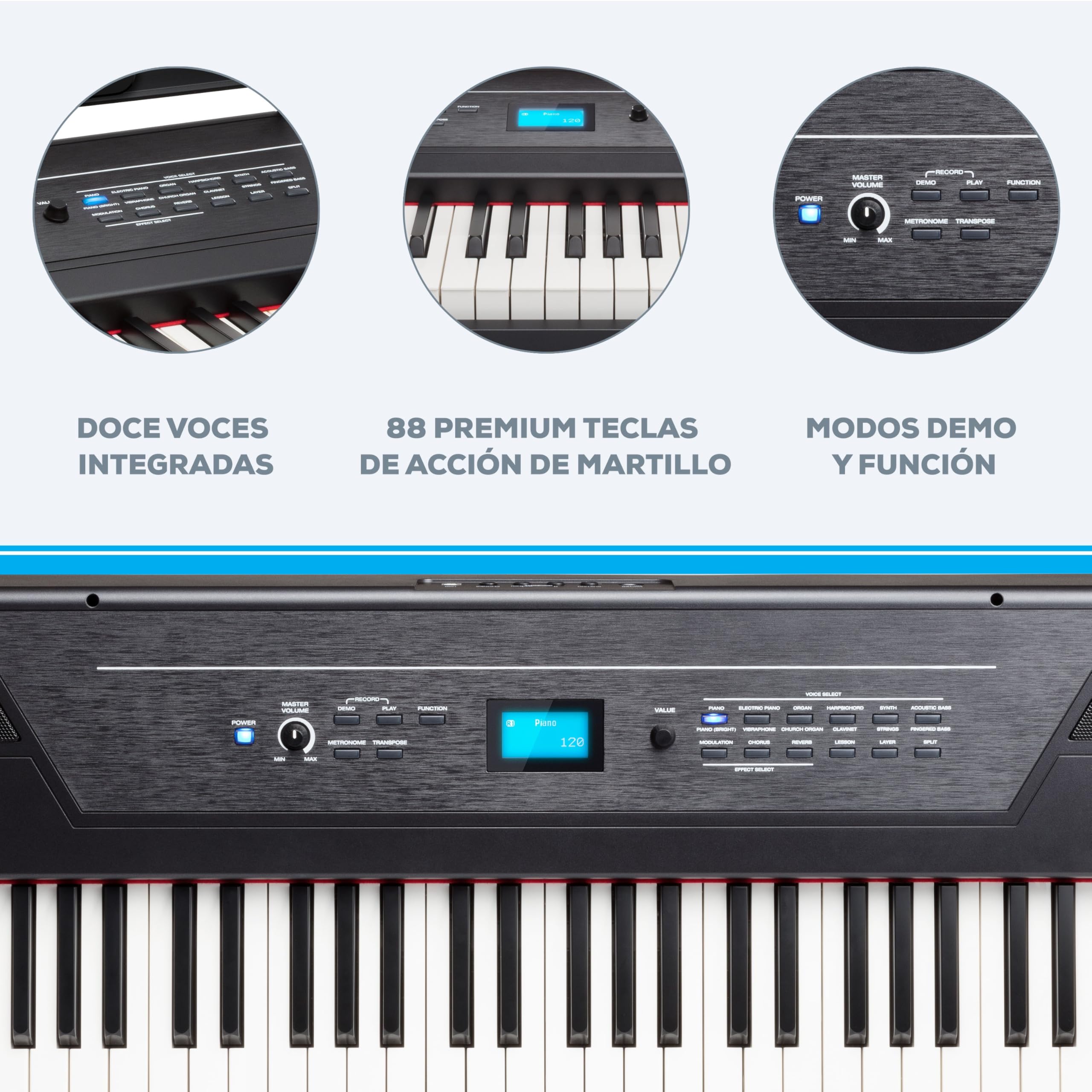 Alesis Recital Pro Piano Eléctrico 88 Teclas Contrapesadas con Altavoces, Lecciones de Piano, Metrónomo y 12 Kits de Sonidos