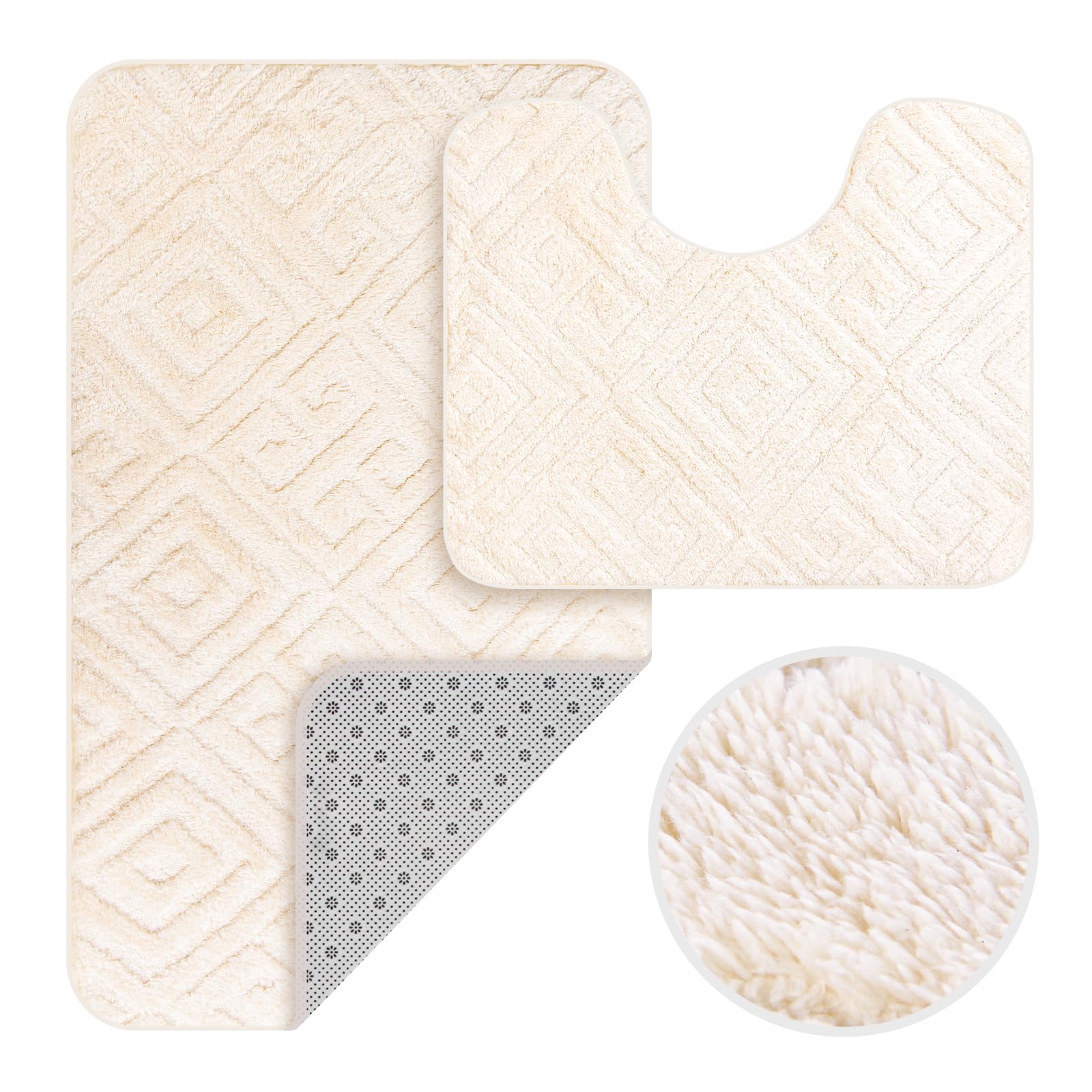 Tapis de bain et tapis WC à découpe champagne pour une sortie de douche chaleureuse et cosy