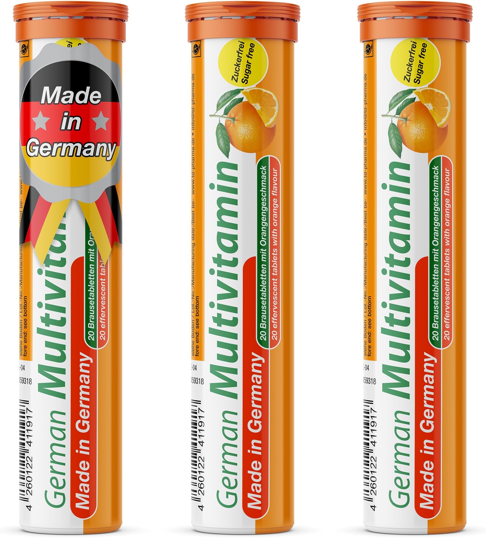 German Multivitamin Drink Effervescnet Tablets 60 Servings Orange Flavour - Vitamin C, E, B1, B2, B6, B12, Biotin, Folic Acid, Niacin, Pantothenic Acid – T&D Pharma – Made in Germany