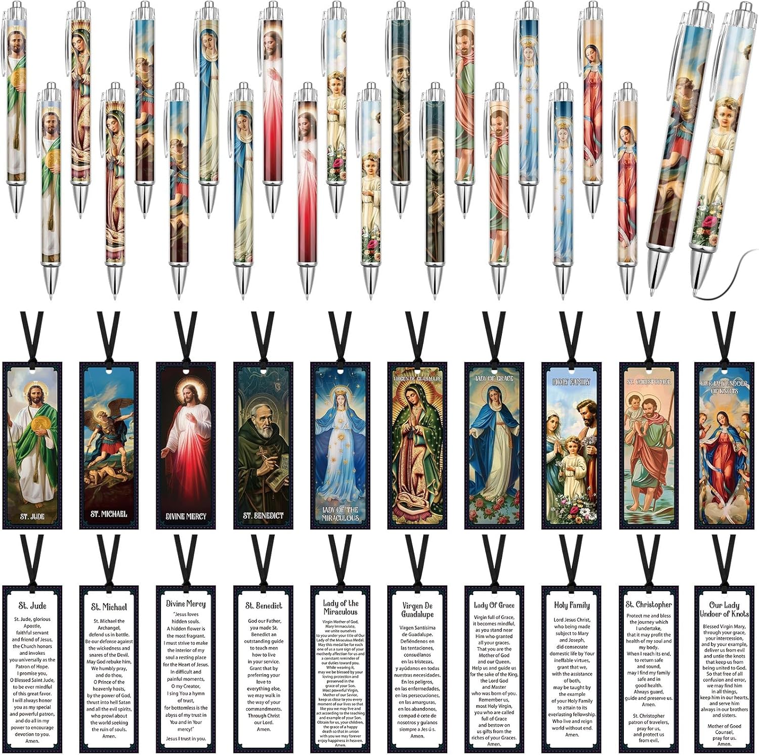 40 Pcs Catholic Bible Gifts Set Christian Gifts Bulk Christmas Nativity Bookmark Bible Verse Ballpoint Pen Set Devotional Prayer Bookmark for Women Men Motivational School Supplies (Classic)