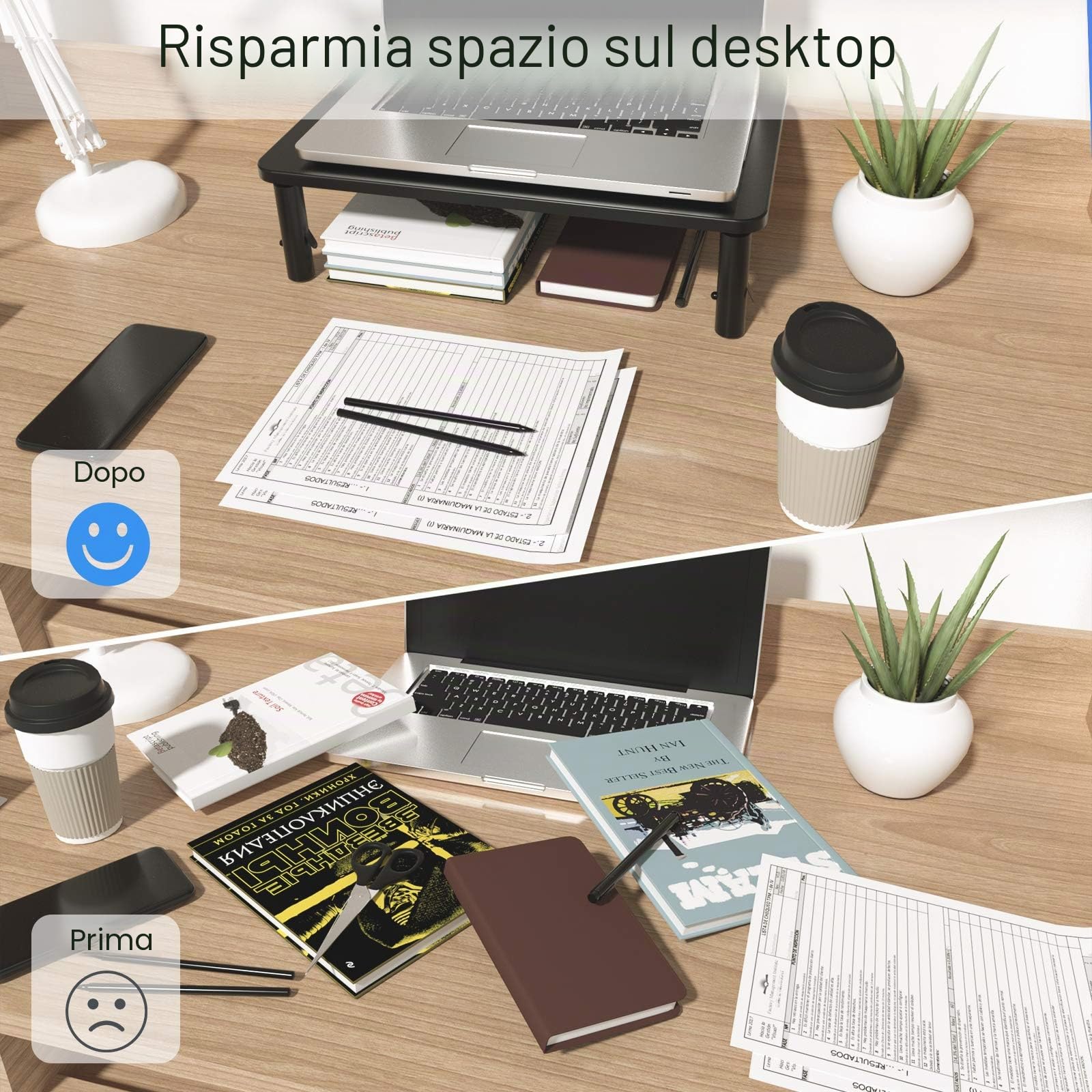 HUANUO Supporto per monitor - Supporto per computer portatile ergonomico e regolabile in 3 altezze con piattaforma a rete per laptop, computer, iMac, PC, stampante fino a 20 kg