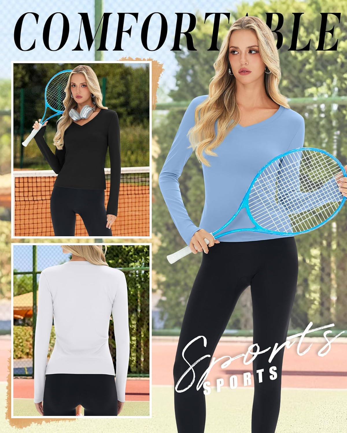 Neer 4 Pack Women's Workout Tops Long Sleeve Compression Shirt Athletic Tight V Neck T Shirt Gym Yoga Running Lightweight Tee - Image 6