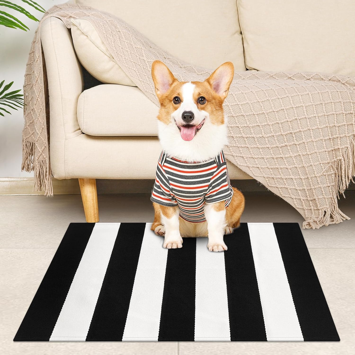 Black and White Striped Rug 27.5x43 Inches Front Door Rug Outdoor Small Striped Rugs Cotton Washable Indoor Outdoor Rug Doormats for Patio Farmhouse Entryway Kitchen Foyer