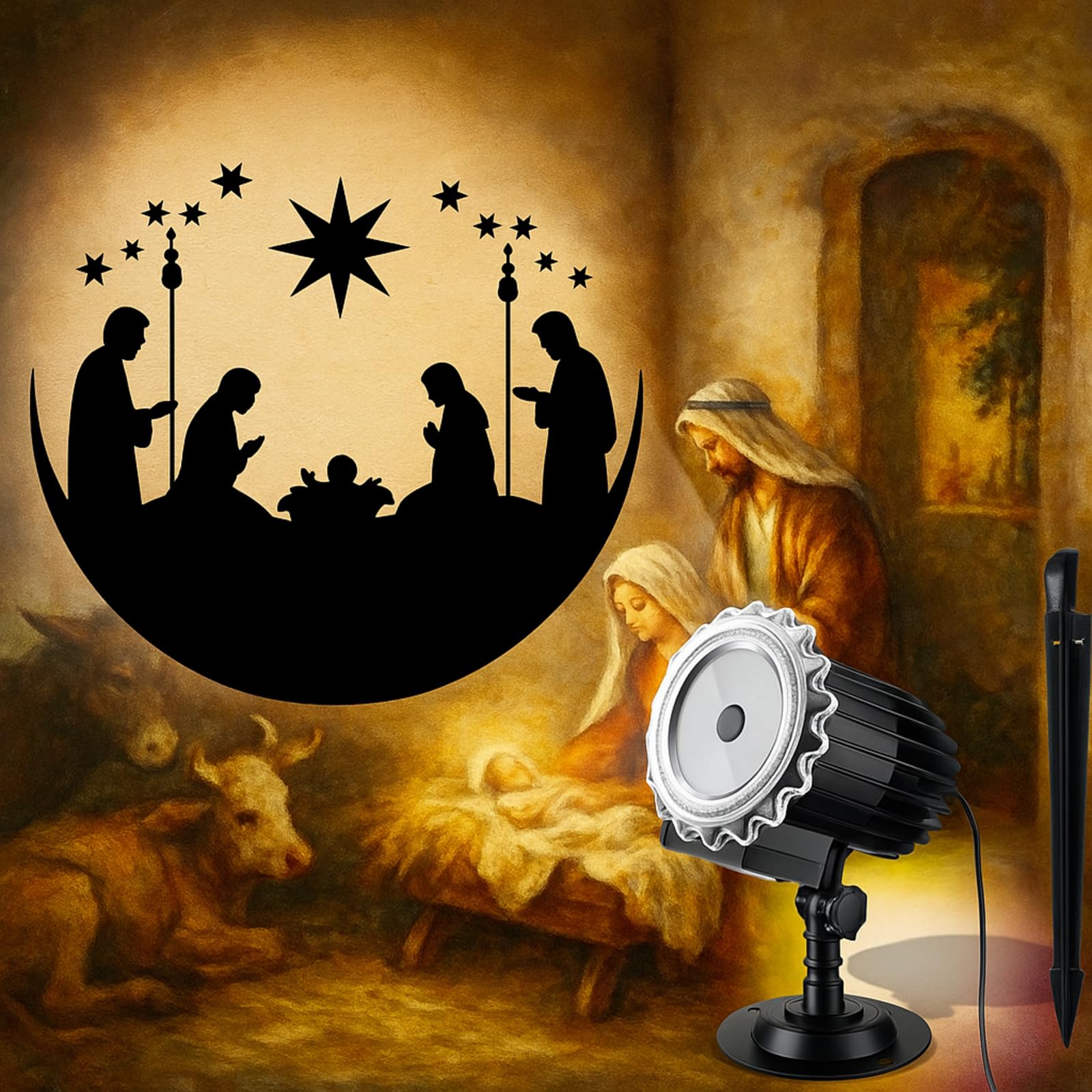 Tuanse Weihnachten Outdoor Krippe Projektor Lichter LED Flutlicht Urlaub mit Sternen für Weihnachtsfeier Garten Landschaft Dekoration