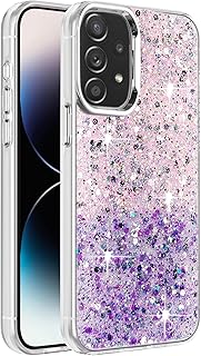 دلـع موبايلك جراب متوافق مع سامسونج جالاكسي A73، شفاف لامع ولامع، اطار ممتص للصدمات ناعم من البولي يوريثين الحراري، غطاء خلفي صلب للنساء والفتيات، جراب حماية شفاف (بينك وارجواني)