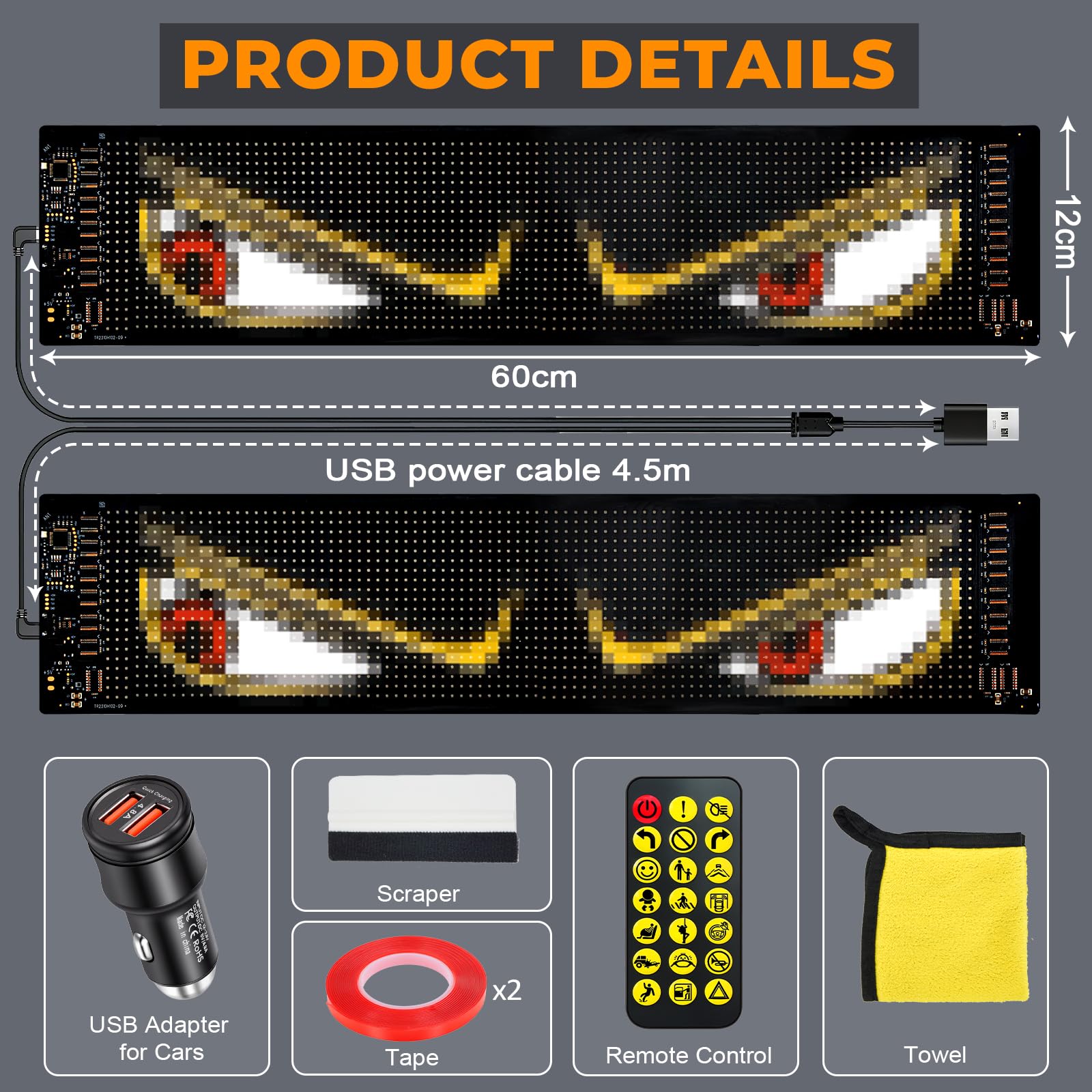 2er Led Augen für LKW 12*60cm, Devil Eyes Augen für Auto PKW IP65 Wasserdicht Led Matrix Panel Led-Anzeige Programmierbar mit APP-Steuerung und Fernbedienung für Led Laufschrift Halloween Deko