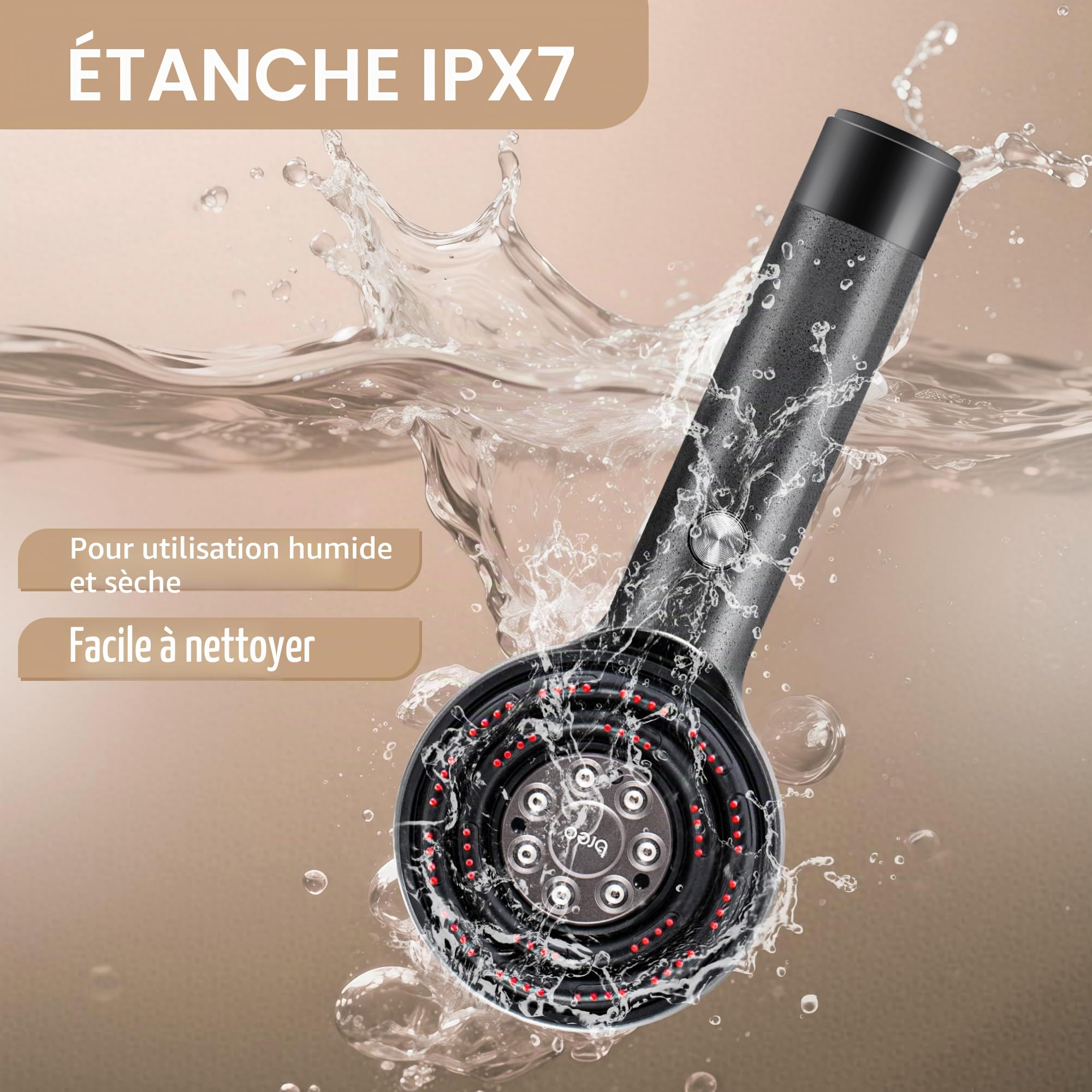 Breo Scalp3L Masseur de cuir chevelu laser pour la repousse des cheveux, masseur Shiatsu pour cuir chevelu avec thérapie à la lumière rouge, étanchéité IPX7, masseur électrique sans fil pour la