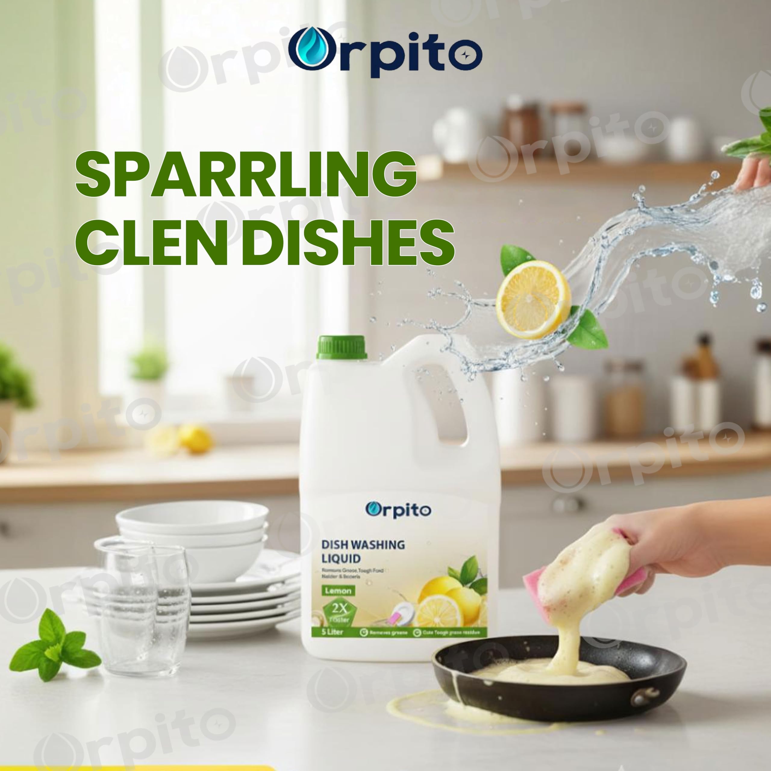 ORPITO Dishwash Gel Yellow Lemon & active salt, Refreshing, Antibacterial, Leaves no residue,Fast Cleaner for all types of Utensils, Dishwasher Liquid, Refill Can (5L) (1, YELLOW) 4