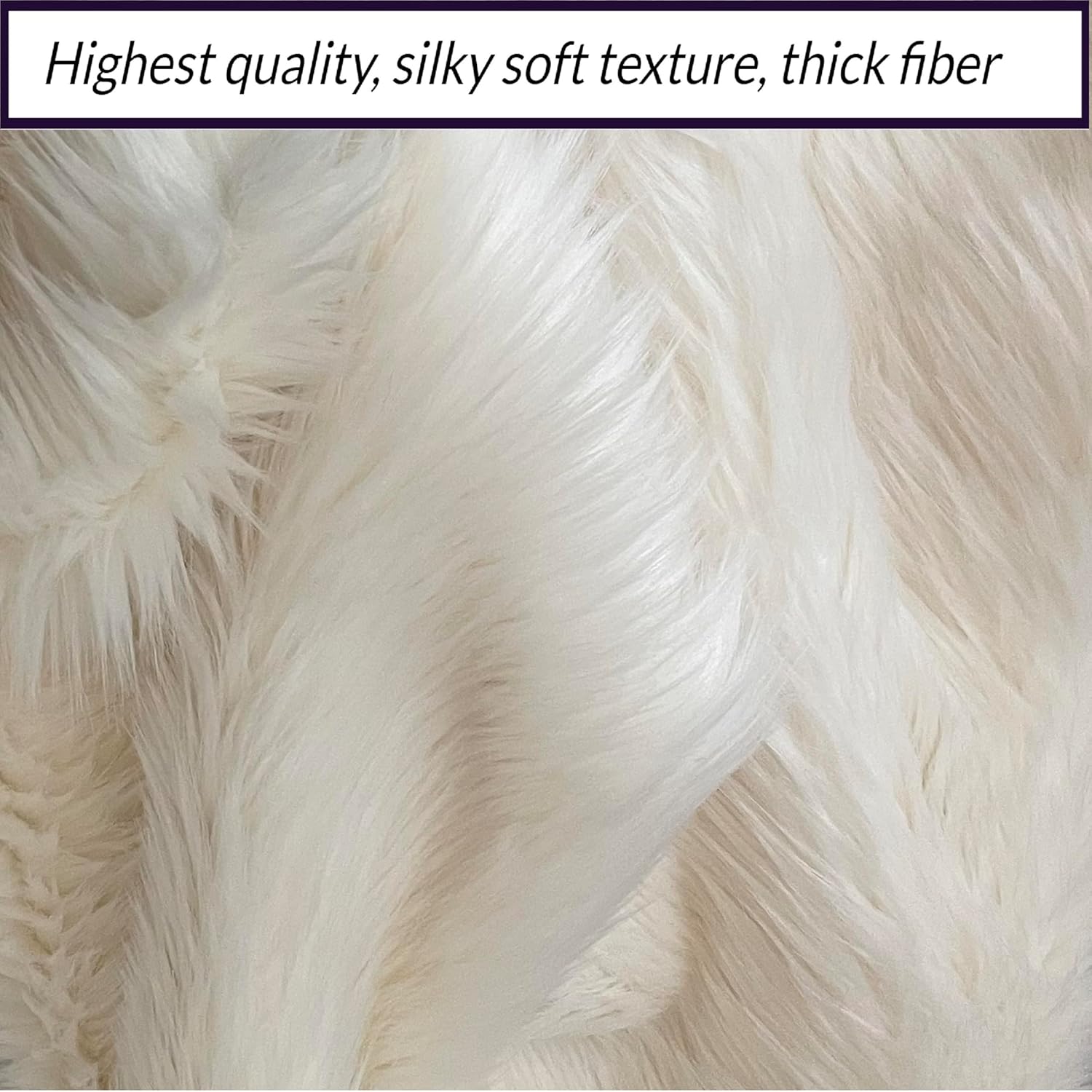Bianna Ivory/Off White Faux Fur Fabric, by The Yard, American Seller, Luxury Shag Shaggy Material for Crafting, Sewing, Costumes, Fursuits, Home Decor (20x60 inches)