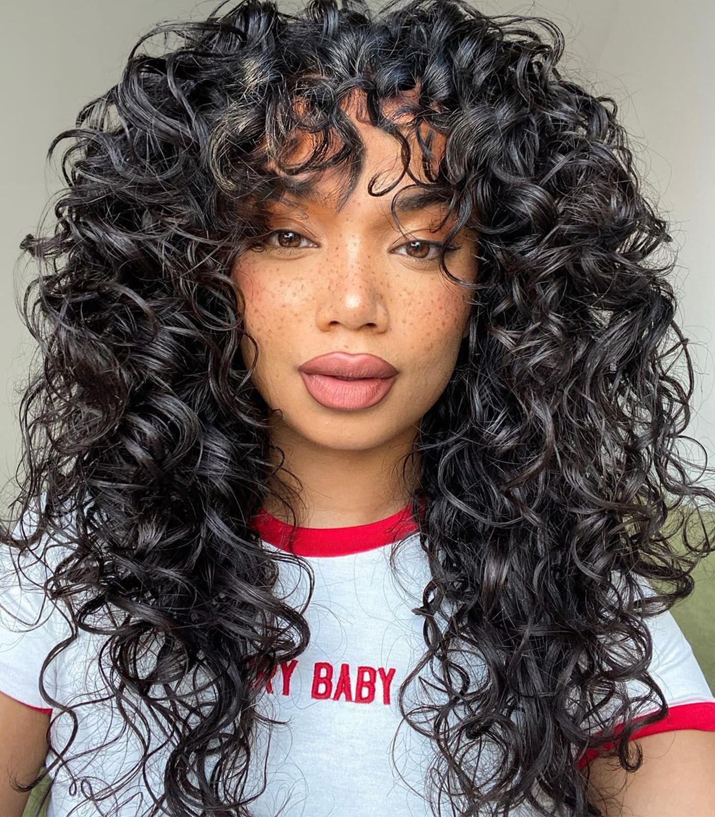 GKtineke-Curly-Wig Big-Curly-Wigs-for-White-Black-Women 20 Inch- Long-Curly-Wig-with-Bangs Synthetic-Hair-Replacement-Wigs-for- Cosplay and Daily (Natural Black)