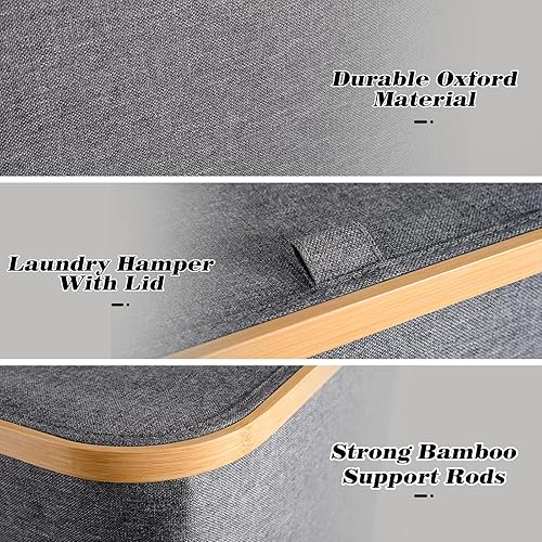 Miniatura 4 de Cesta de lavandería con tapa, cesta plegable de 100 litros con bolsa interior extraíble para almacenamiento de ropa y juguetes en el dormitorio,