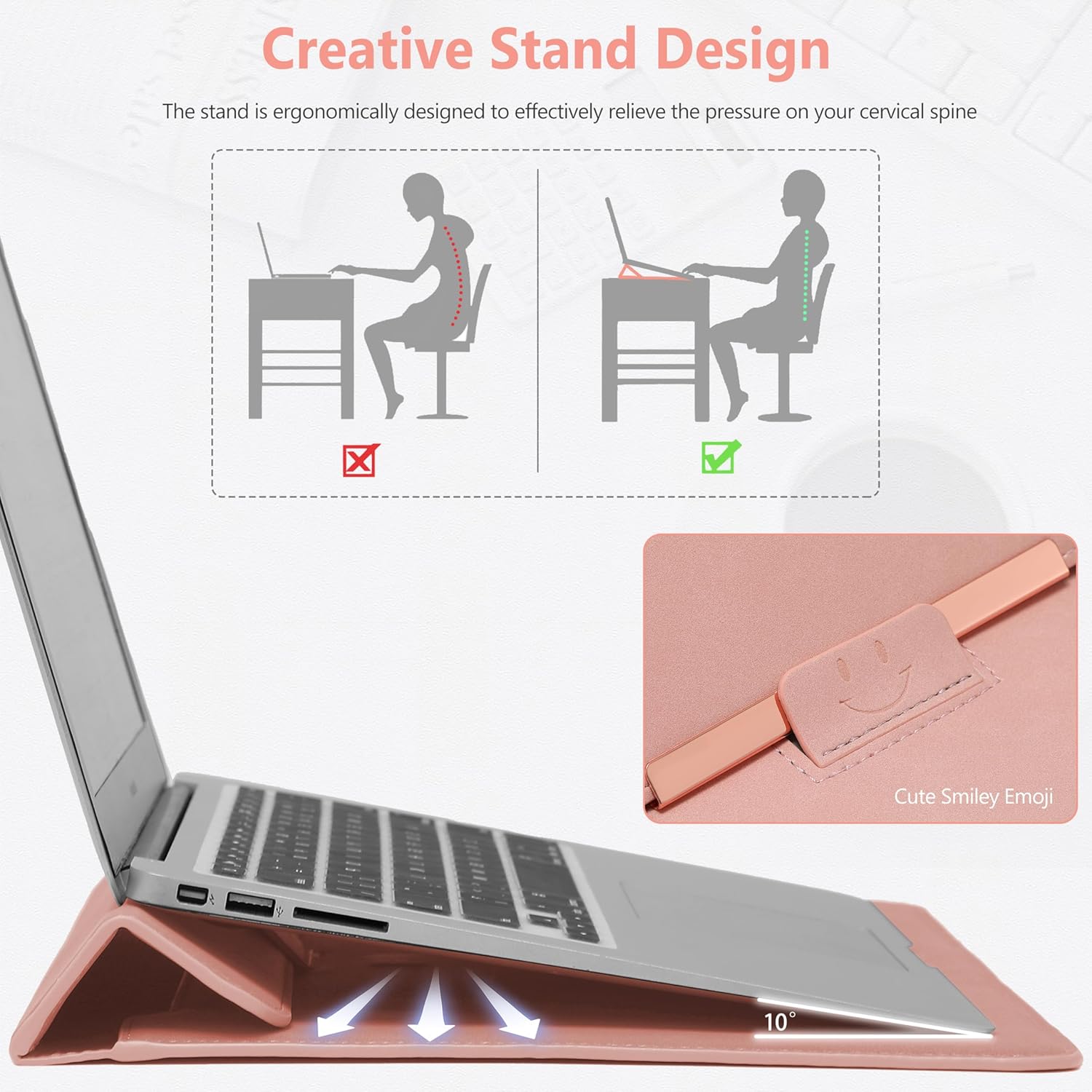 HYZUO 13.3-14 Inch Laptop Case Sleeve with Stand for MacBook Pro 14 M5/M4/M3/M2/M1 A3426 A3427 2026-2021, MacBook Air/Pro 13.3, 13.8-13.5 Surface Laptop, HP Spectre X360 13/14, Pink(Smiley)