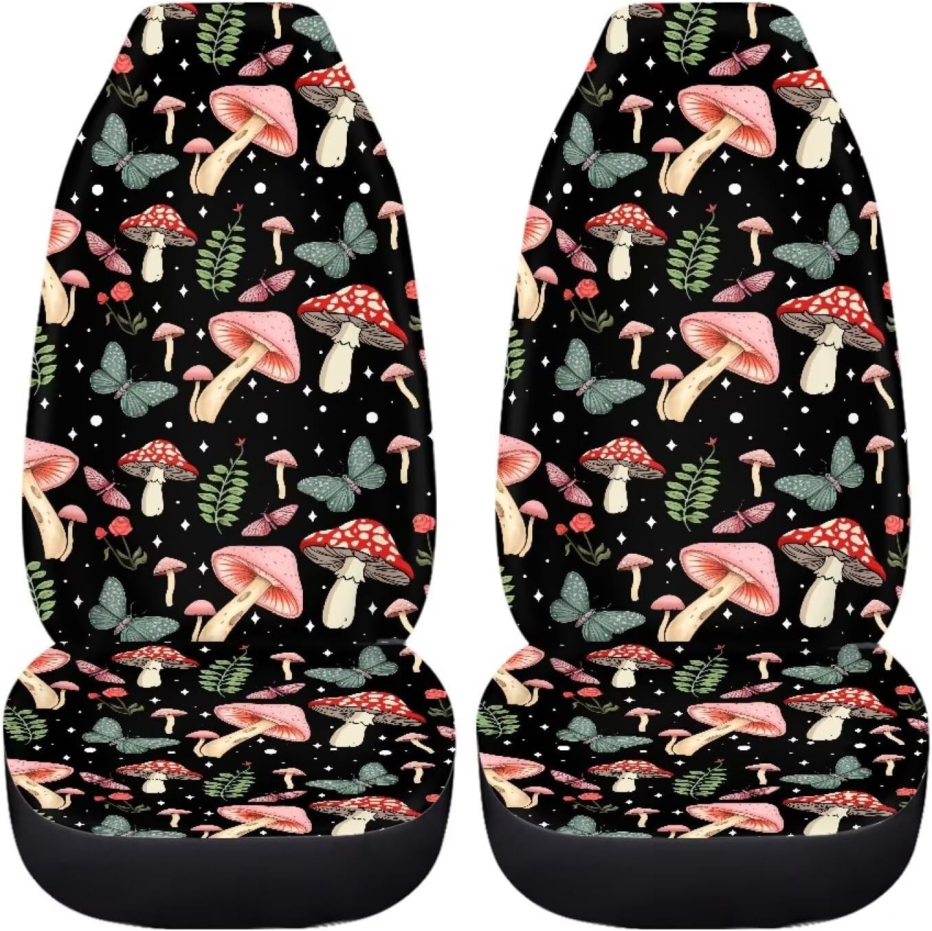 INSTANTARTS Mushroom 2 Piece Front Seat Cover Women Auto Cushion Protector Universal Washable Car Seat Dust Cover Car Accessories