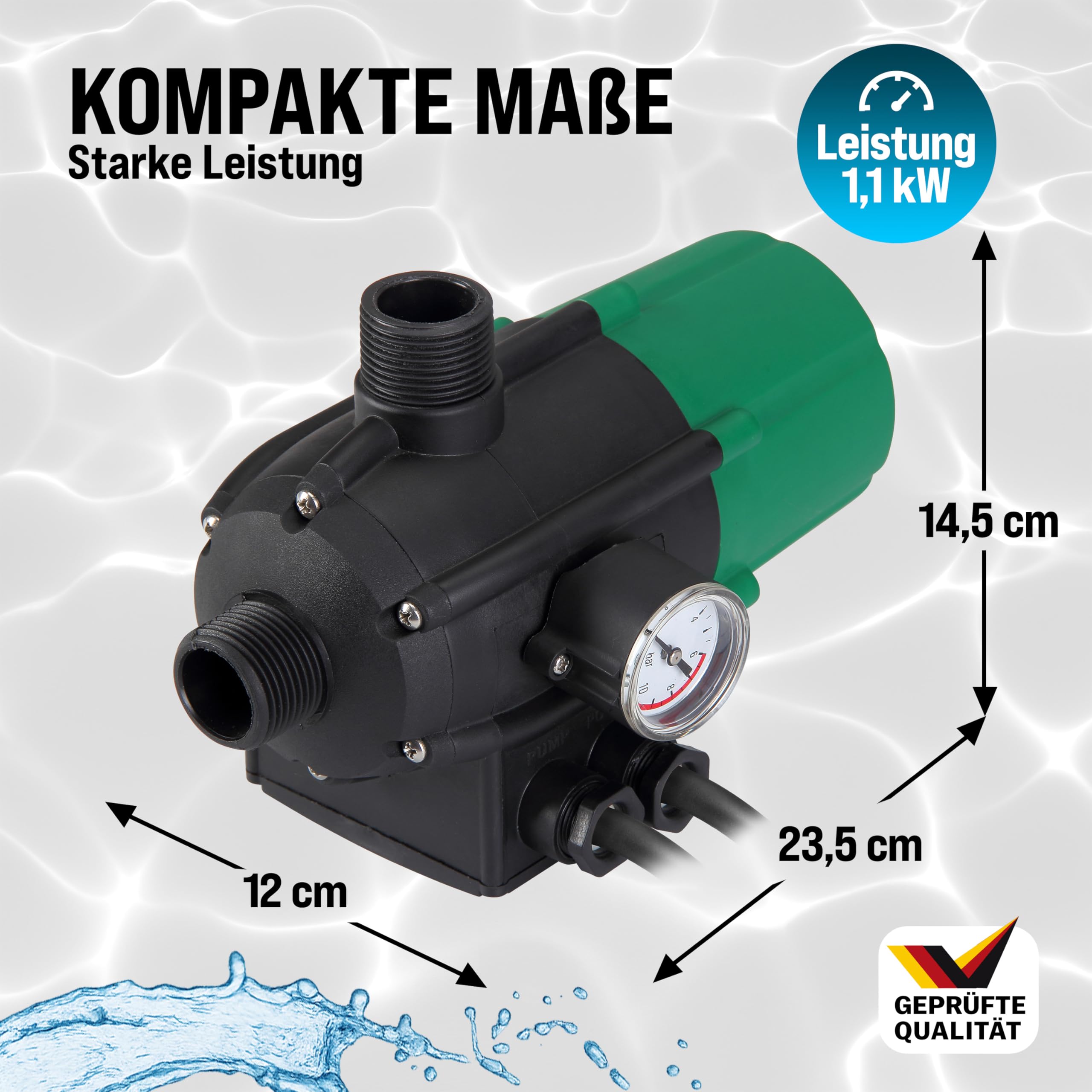 MONZANA® Pumpensteuerung Trockenlaufschutz 10 bar Druckschalter Hauswasserwerk Pumpendruckregler Pumpenschalter Druckwächter Baranzeige mit Kabel