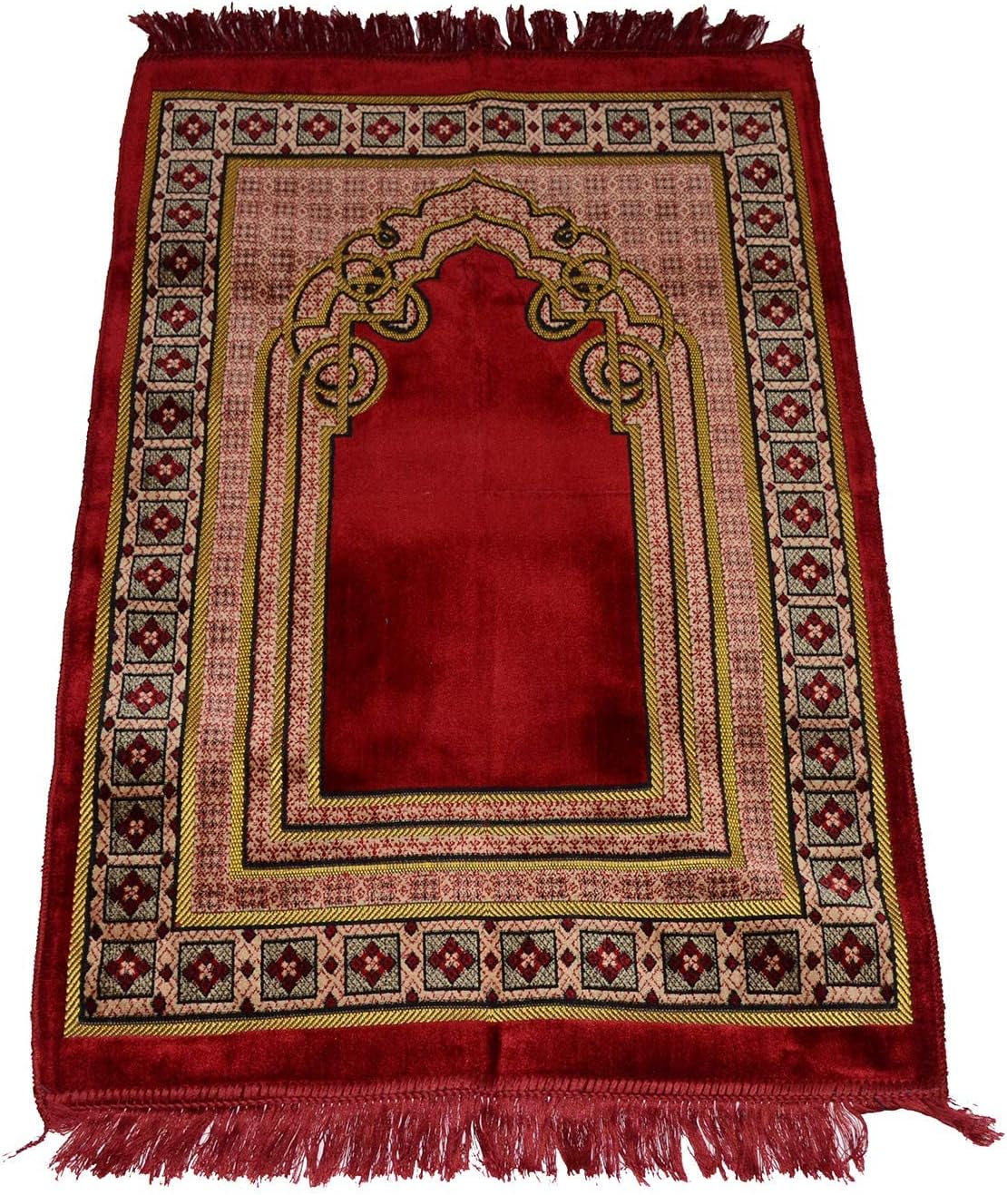 Bordeaux Colored Design Spiegel Premium Quality Muslim Prayer Rug Sajadah - Islamic Janamaz Namaz Sajjadah Turkish Prayer Rug -Free Gift