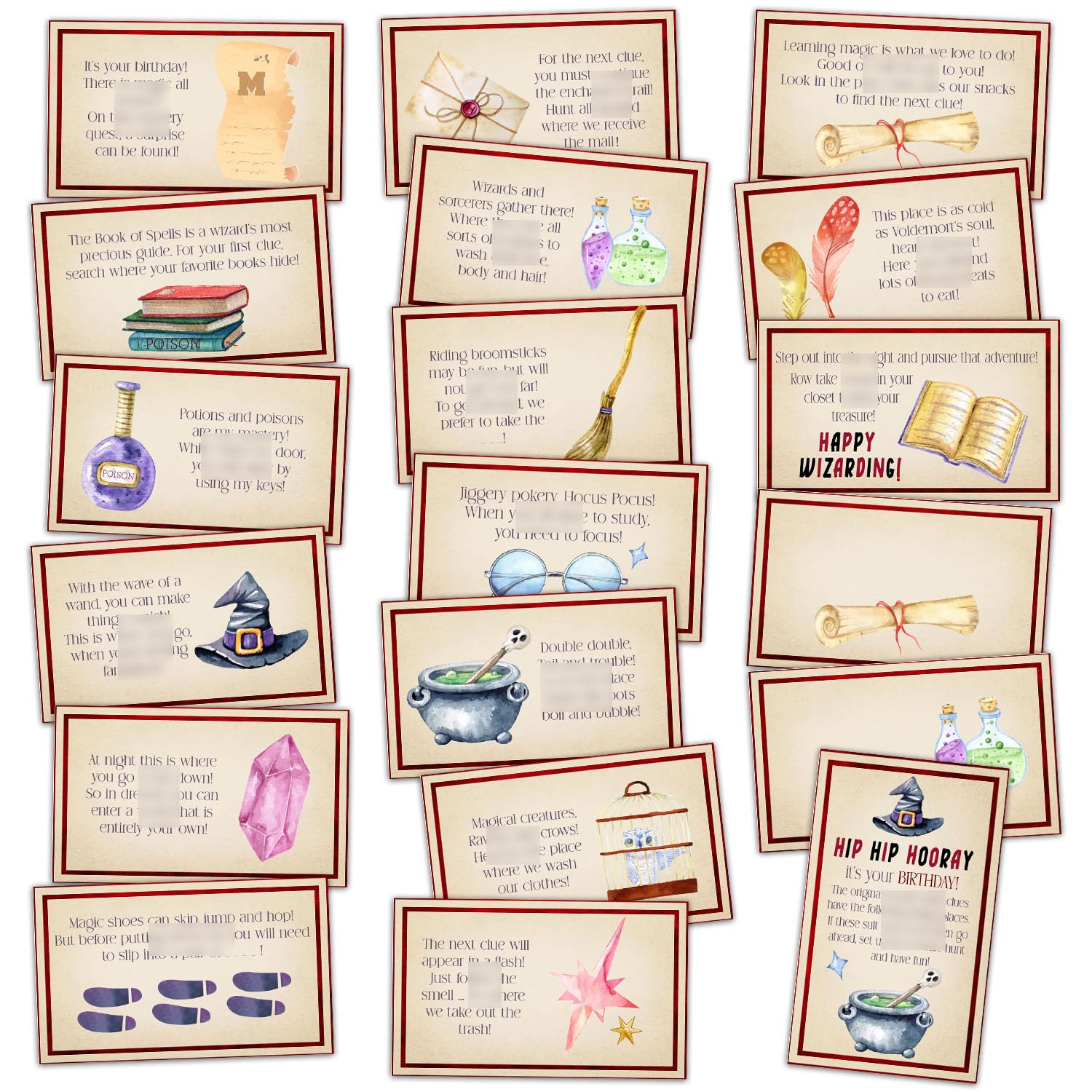 Birthday Treasure Hunt Clue Cards Vintage Wizard Scavenger Hunt Game Set of 19 Cards and 18 Envelopes Indoor