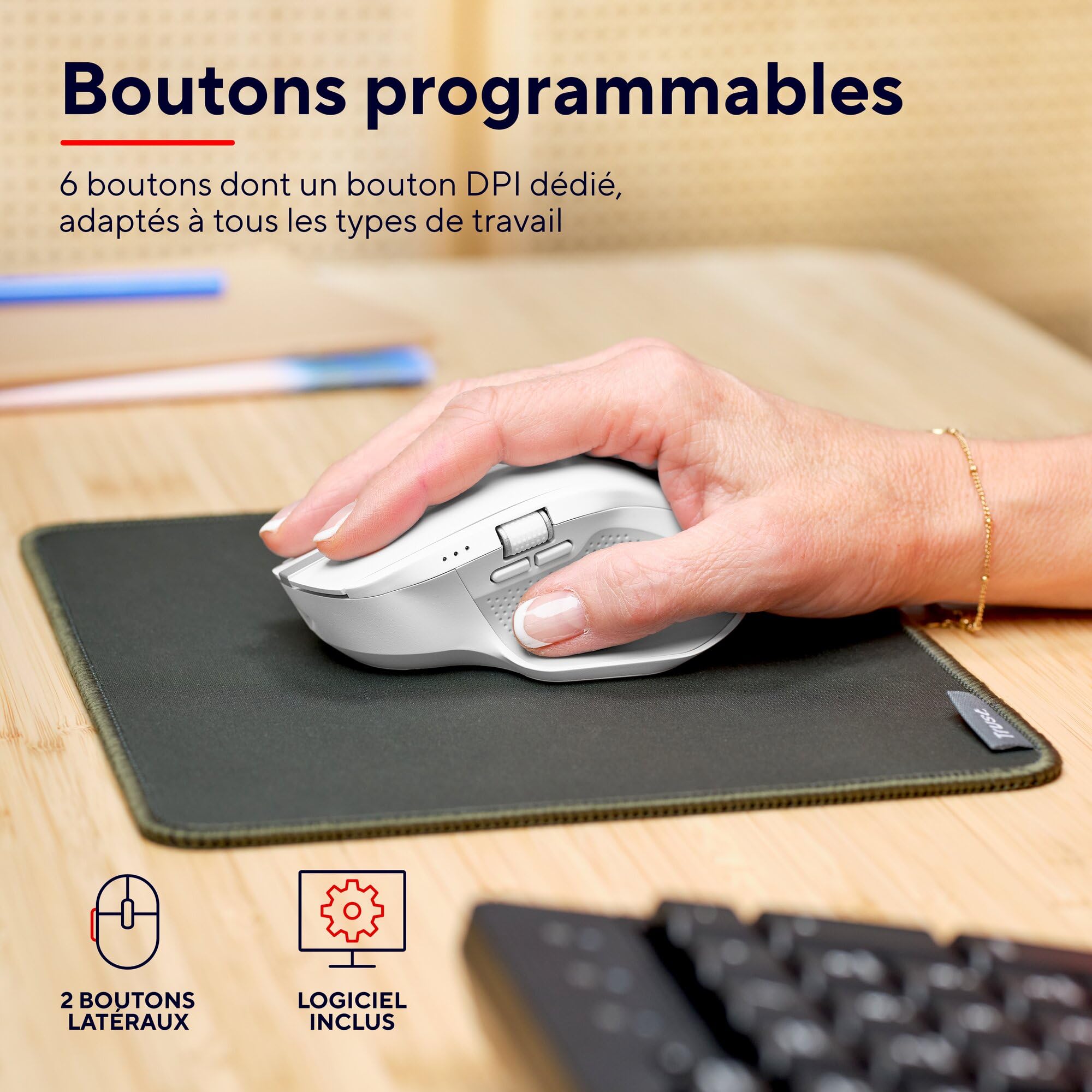 Trust Ozaa+ Souris sans Fil Bluetooth + 2.4GHz Multi-appareils, Blanc