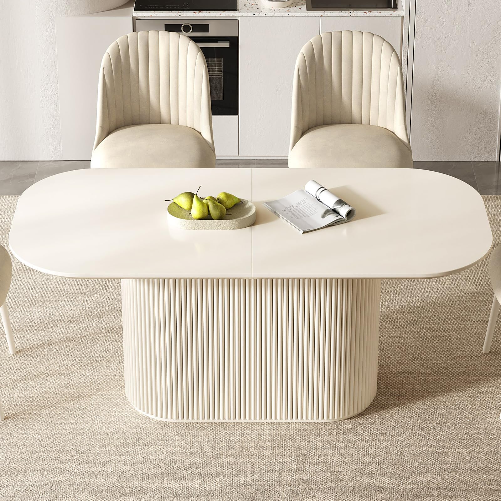 Miuuod Table ovale de 177,8 cm en blanc pour 4/6 personnes, table de salle à manger moderne, résistante à haute température et à l'usure, table élégante pour salle à manger, cuisine – montage facile