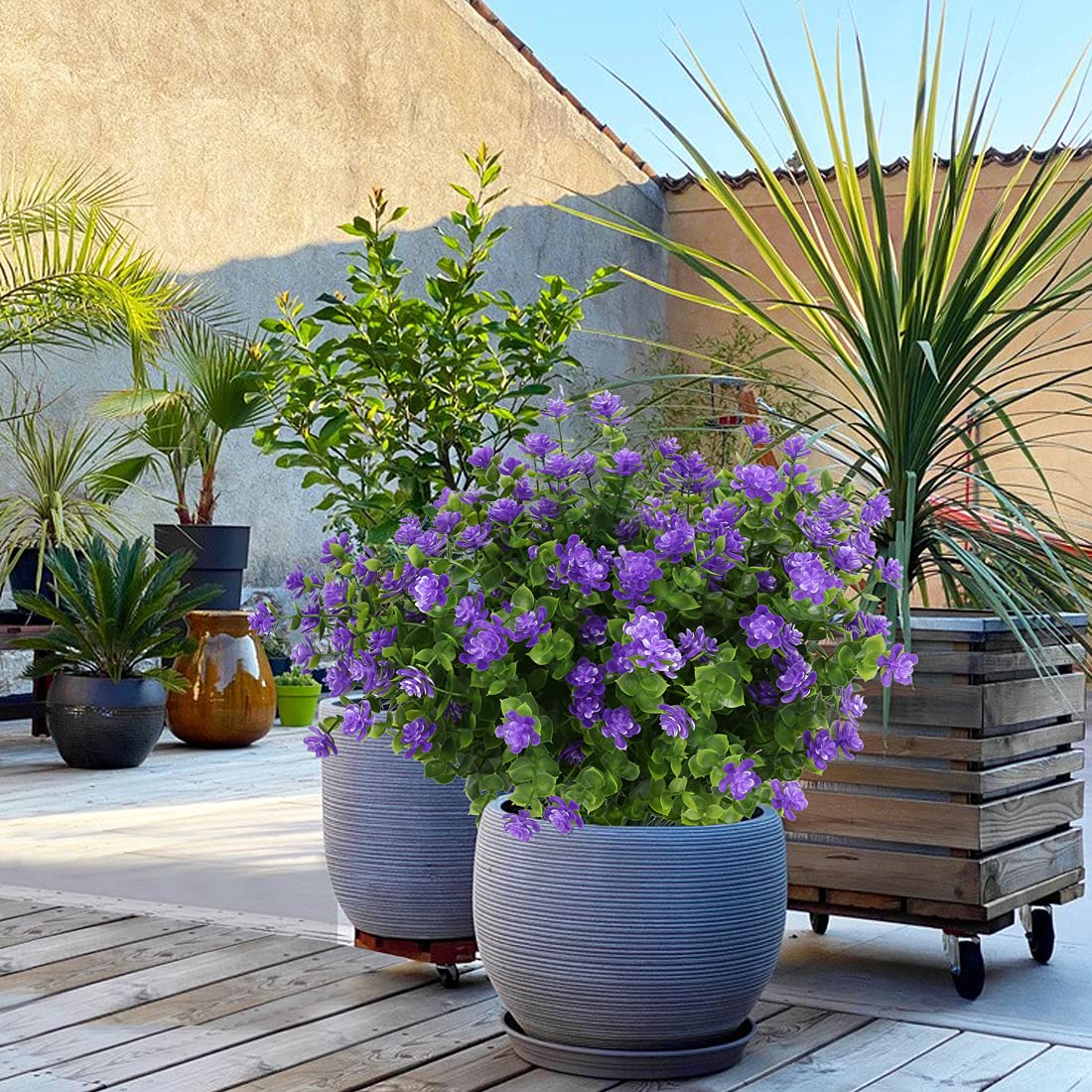 8 paquetes de flores artificiales de boj falsas, arbustos de boj resistentes a los rayos UV, no se decoloran, de plástico sintético, loto para el hogar, jardín, maceta colgante, interior
