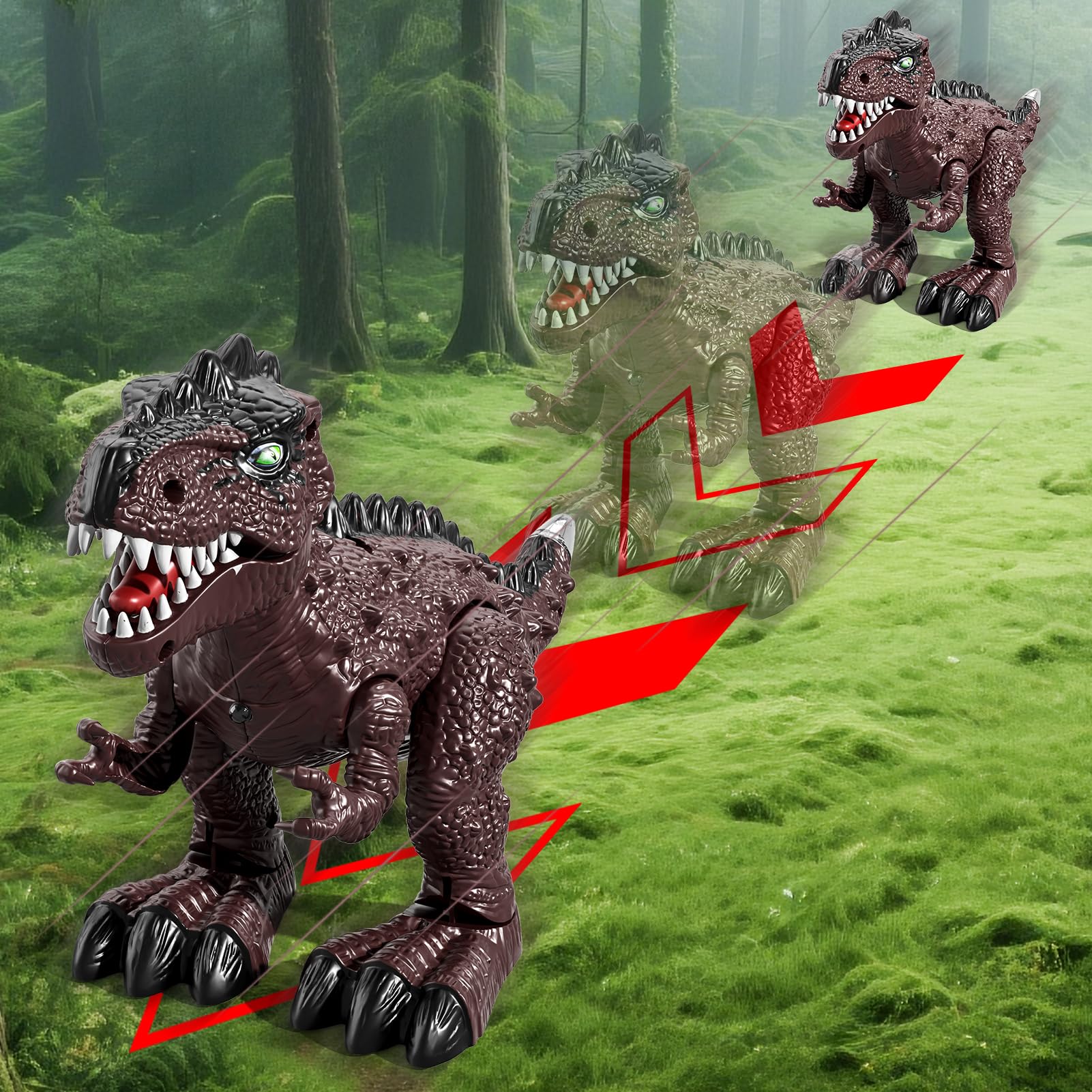 3-Pack Electronic Walking Dinosaur Toys for Toddlers 2-4, Moving Dinosaurs Toys with Lights, Roaring Sounds, T-Rex - Image 4