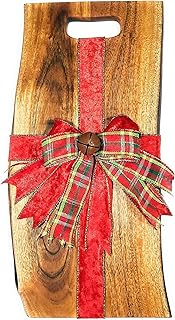 Acacia Charcuterie Board with Natural Live Edge & Round Handle - Wood Cheese Board - Decorative Wooden Serving & Cutting Board - Housewarming, Mothers Day, New Home & Wedding Gifts (18” x 8”)