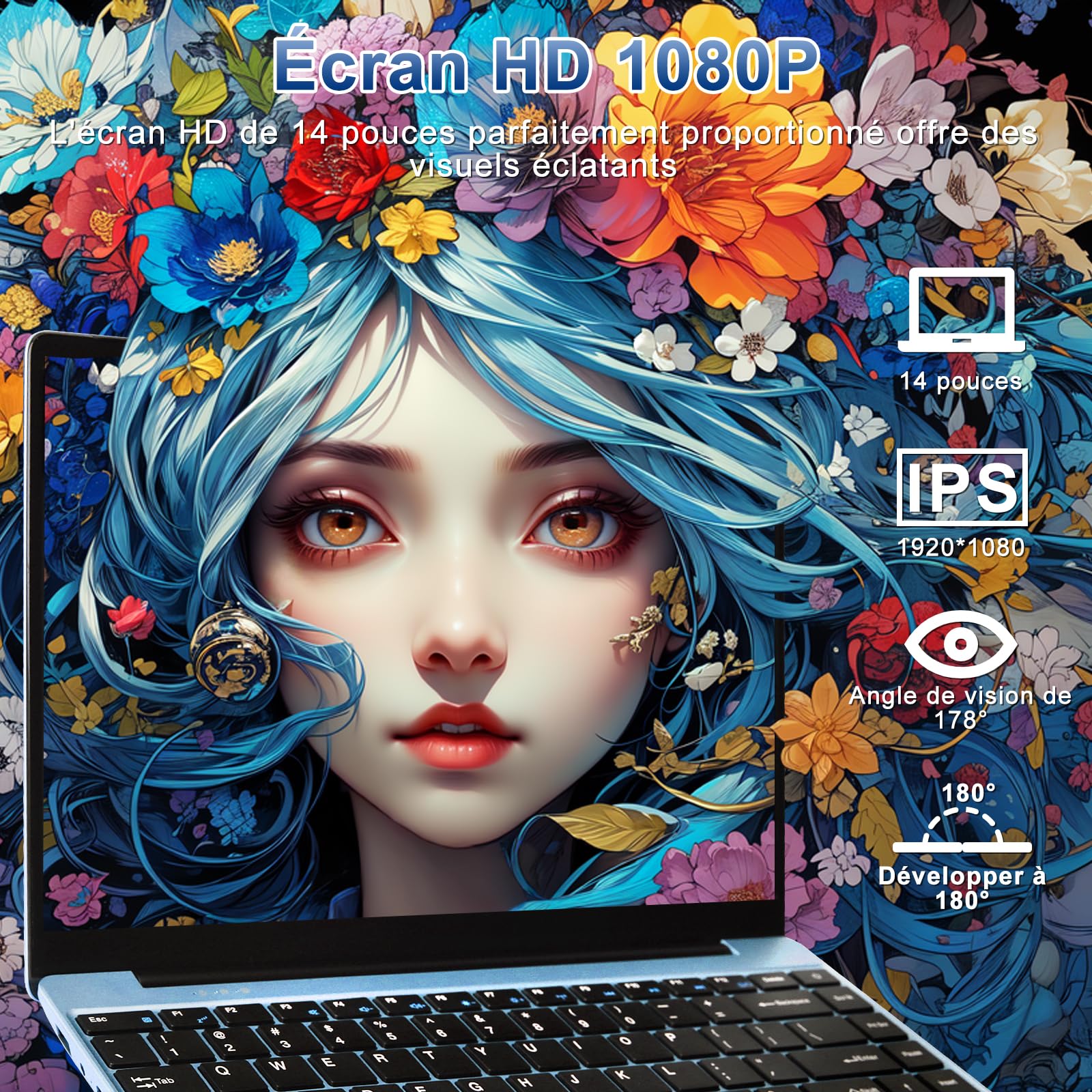 NOTODD Ordinateur Portable 14'' Win11 256Go SSD Soutien Extension 1TB