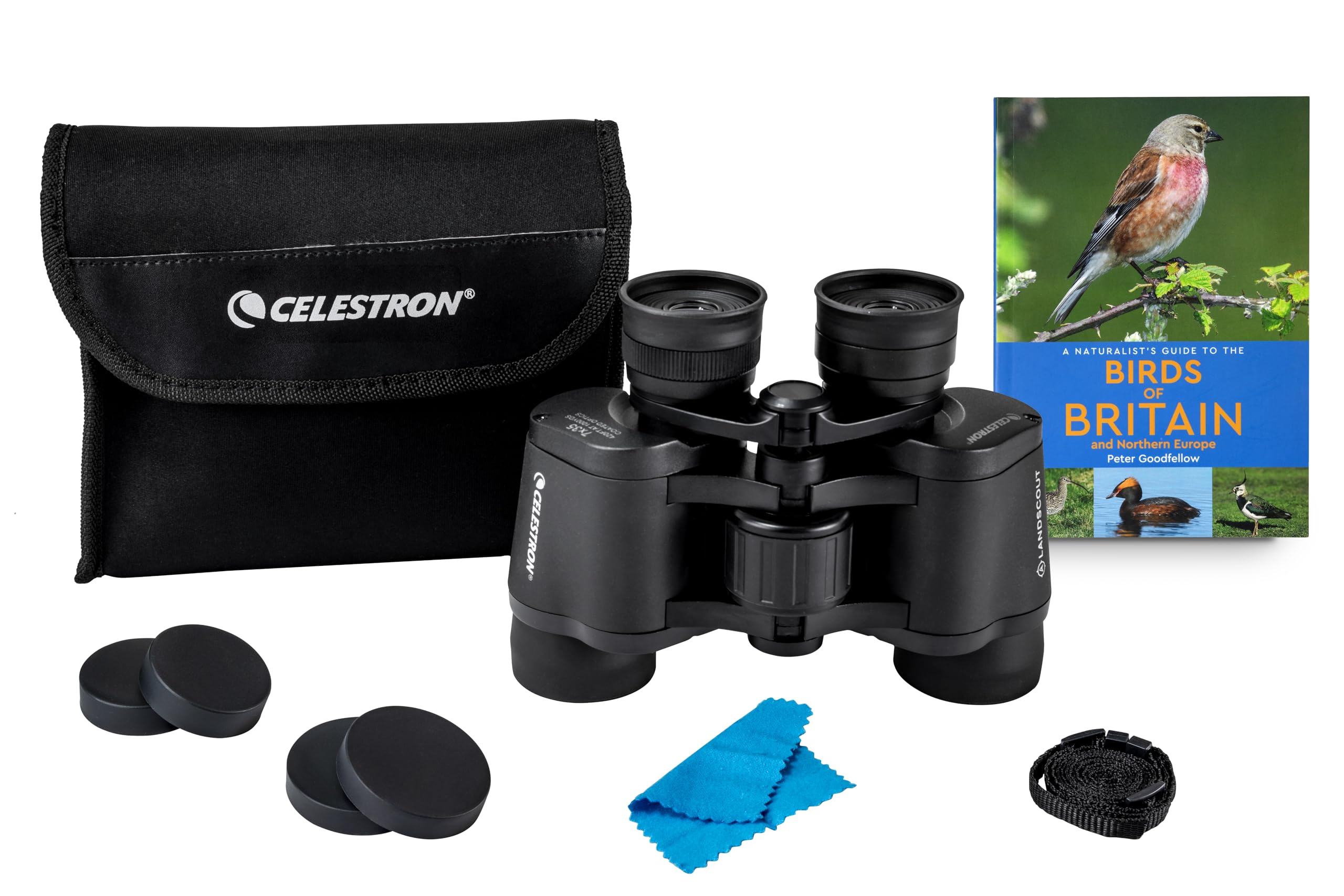 Celestron 73151 LandScout 7x35mm - Wodoodporny zestaw milosnika ptaków Celestron 73151 LandScout 7x35 mm: powlekane soczewki, szklo optyczne K9, atlas ptaków Wielkiej Brytanii i Europy Pn., czarny