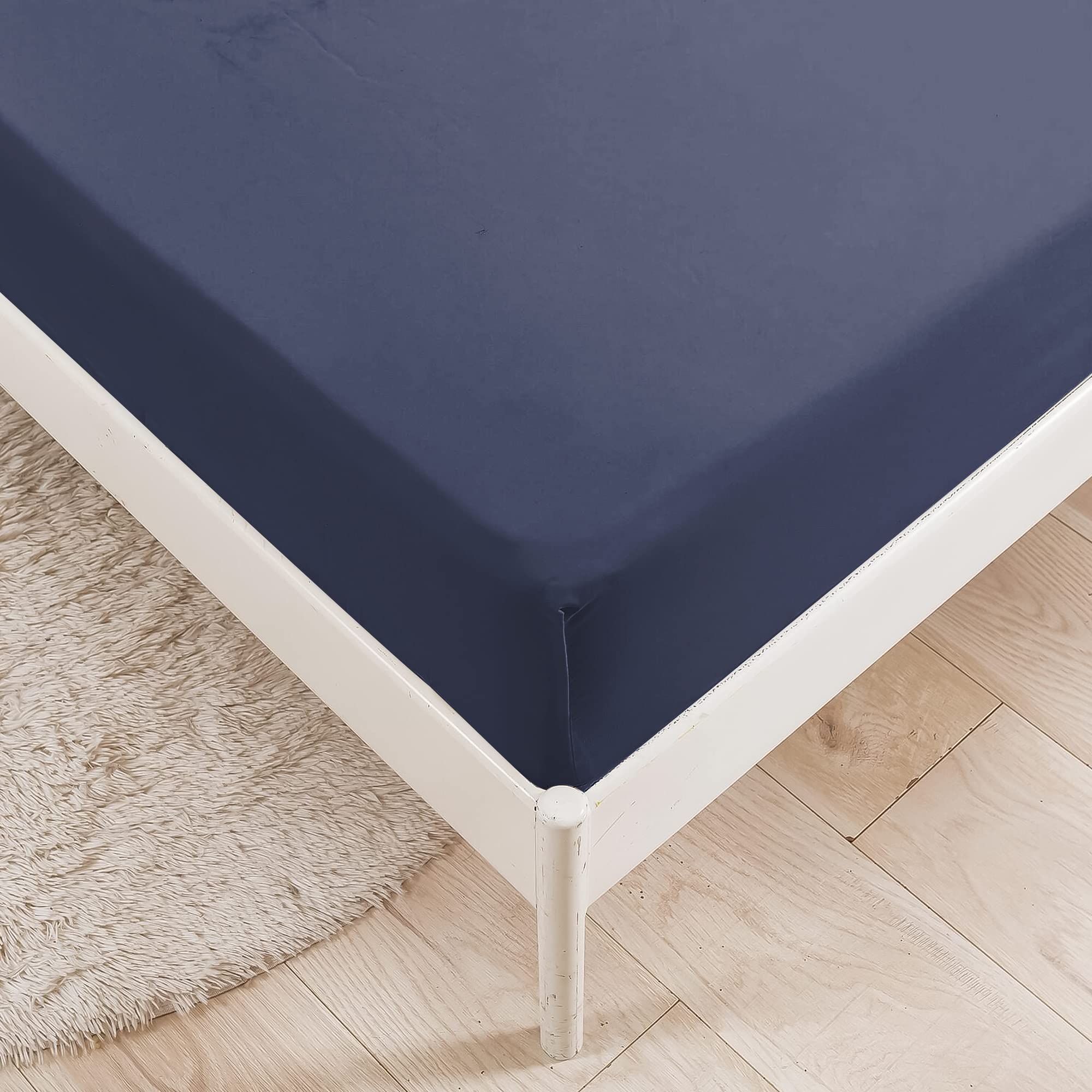 Fitted Bed Sheet King Size - 300 Thread Count - 1-Piece Solid Fitted Sheet 160x200 cm with Deep Pocket - 100% Long Staple Cotton, Sateen King Size Bed Sheets - Double-Elastic Bedsheet King Size