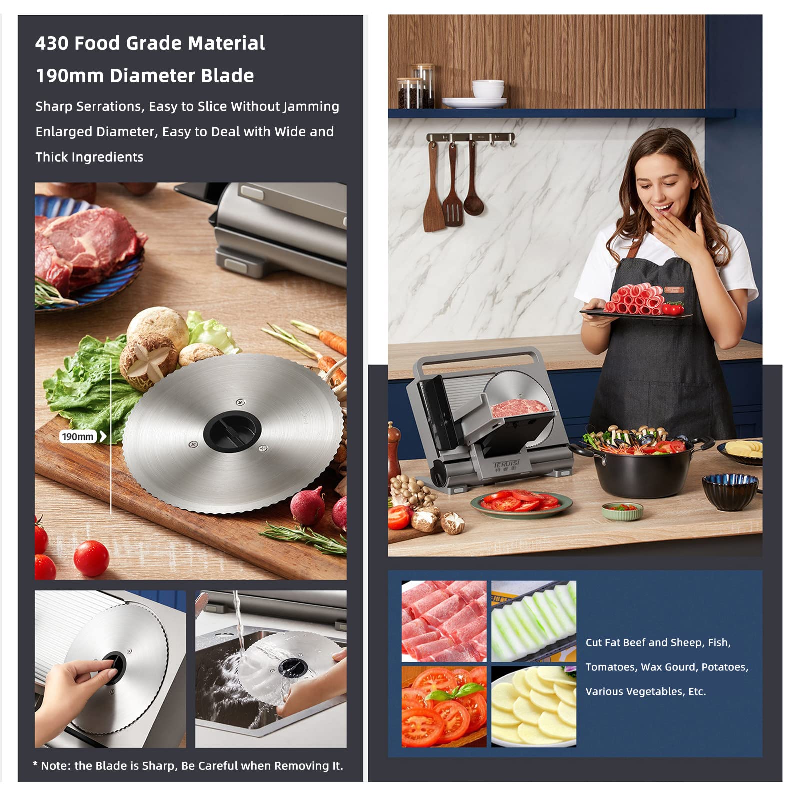 Cortador eléctrico de carne con hoja extraíble para uso doméstico, perfecto para cortar jamón, pavo, queso, pan y verduras