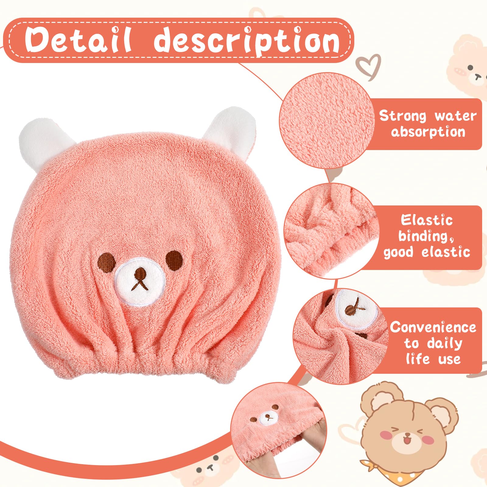 Gjinxi 2 Packs Hair Towel Wrap for Kid Soft Hair Wrap Towels - Image 3