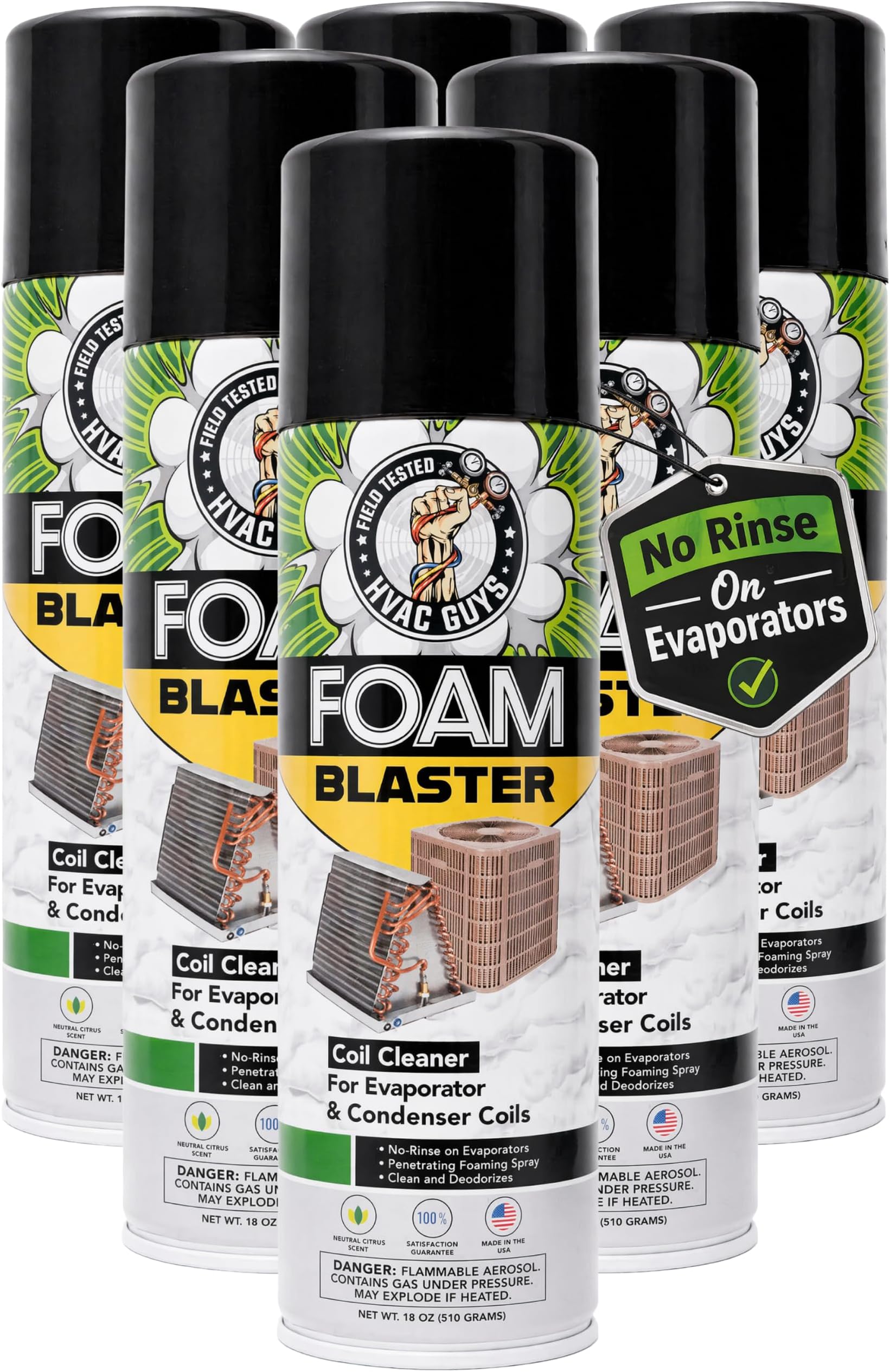 Leak Saver Foam Blaster AC Coil Cleaner Foam Spray | HVAC Coil Cleaner for AC Unit | Professional Deep-Penetrating Formula for Evaporator (No Rinse) & Condenser (Light Rinse) - 6 Pack