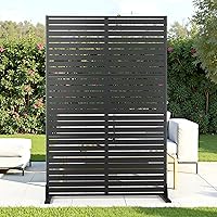 FENCY 72x47" Metal Louvered Privacy Screen with Stand - Freestanding Outdoor Panels for Deck, Patio, Balcony Privacy (Black)