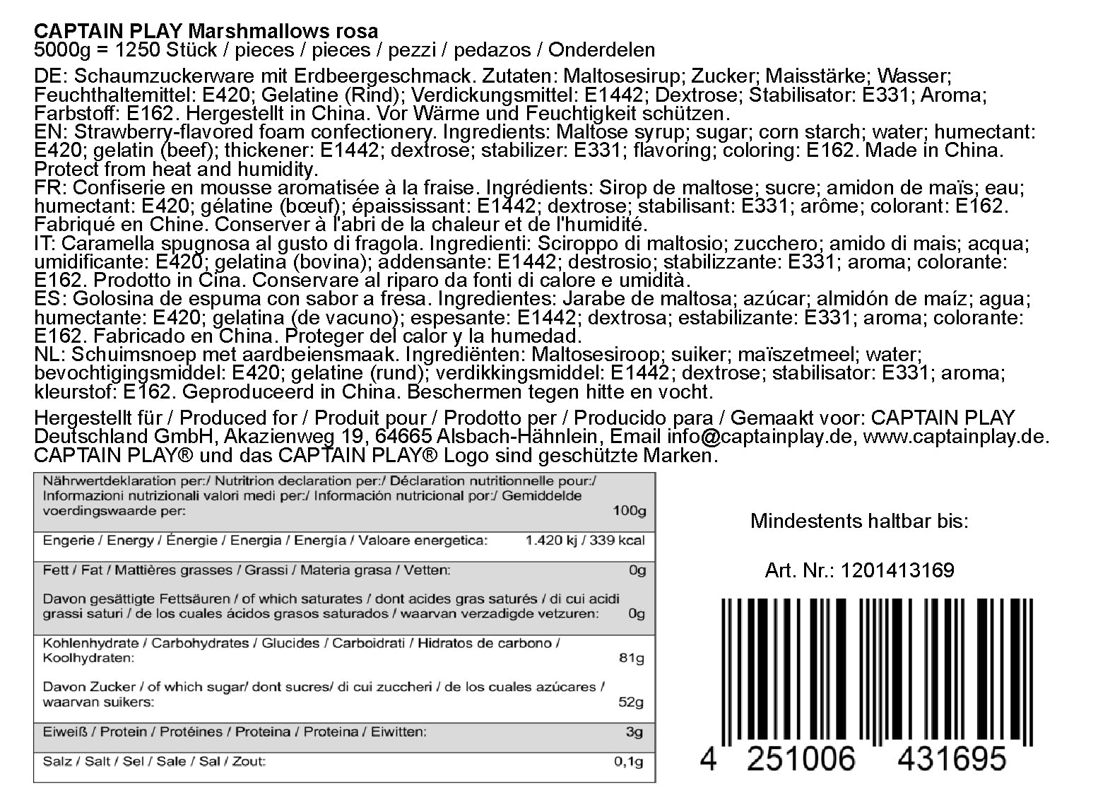 CAPTAIN PLAY Nubes Rosas a Granel – 1.250 piezas individualmente envueltas, 5 kg – Golosinas Cumpleaños, Halloween & Grandes Cantidades