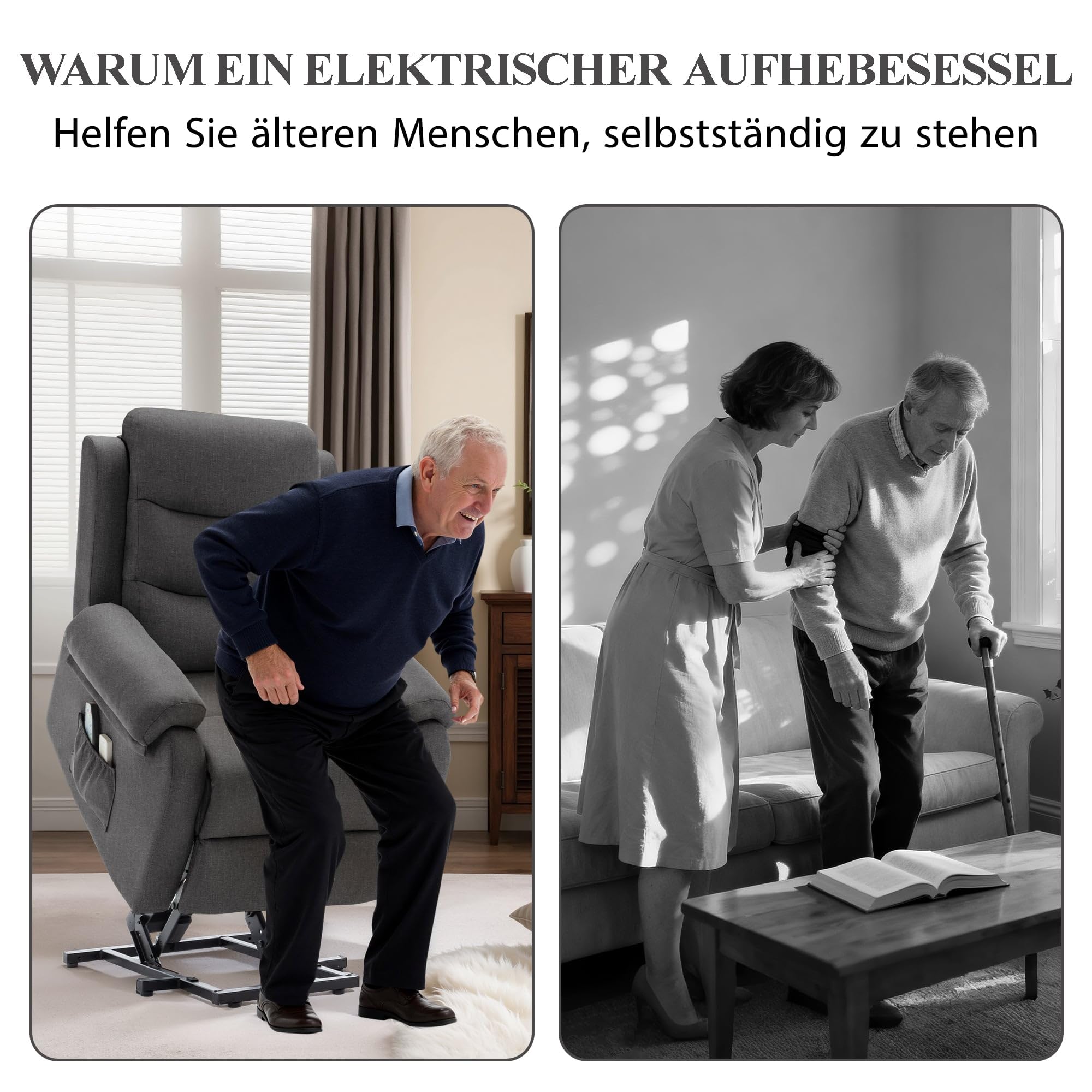 Korser Relaxsessel mit Liegefunktion für Erwachsene, Elektrischer Fernsehsessel mit Aufstehhilfe, Massagesessel mit Wärmefunktion, TV Sessel mit Memory-Funktion für Wohnzimmer Schlafzimmer, Darkgrey
