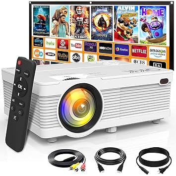 Mini Projector with 100inch Projector Screen, Latest Upgraded Projector Full HD 1080p and 170inch Display Supported, Compatible W/ TV Stick, Smartphone, HDMI, AV, SD, Ideal for Halloween Decorations