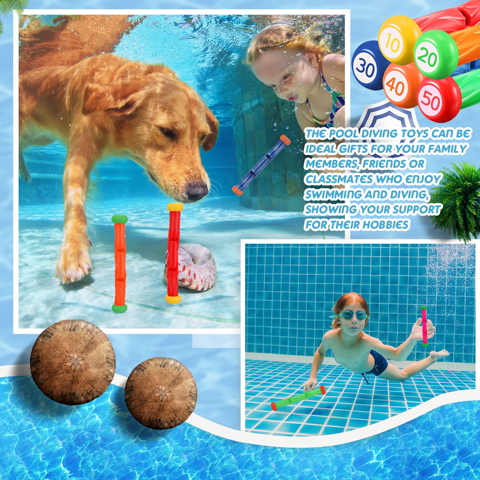 Lewtemi 10 Pcs Diving Sticks Pool Toys for Kids Underwater Training Sinking Throwing Colorful Swimming Toy Sticks Summer Swim Training Water Fun Pool Games 0.9 x 7.8 Inches - Image 7