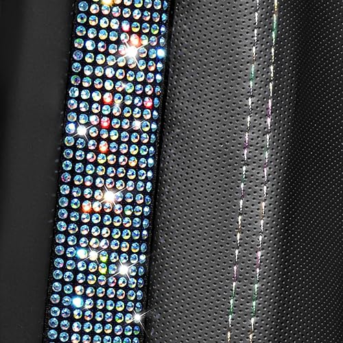 Miniatura 258 de CAR PASS Funda de asiento trasero de cuero y diamantes de imitación brillantes, impermeable, diseño de diamante brillante, ajuste universal, tiras