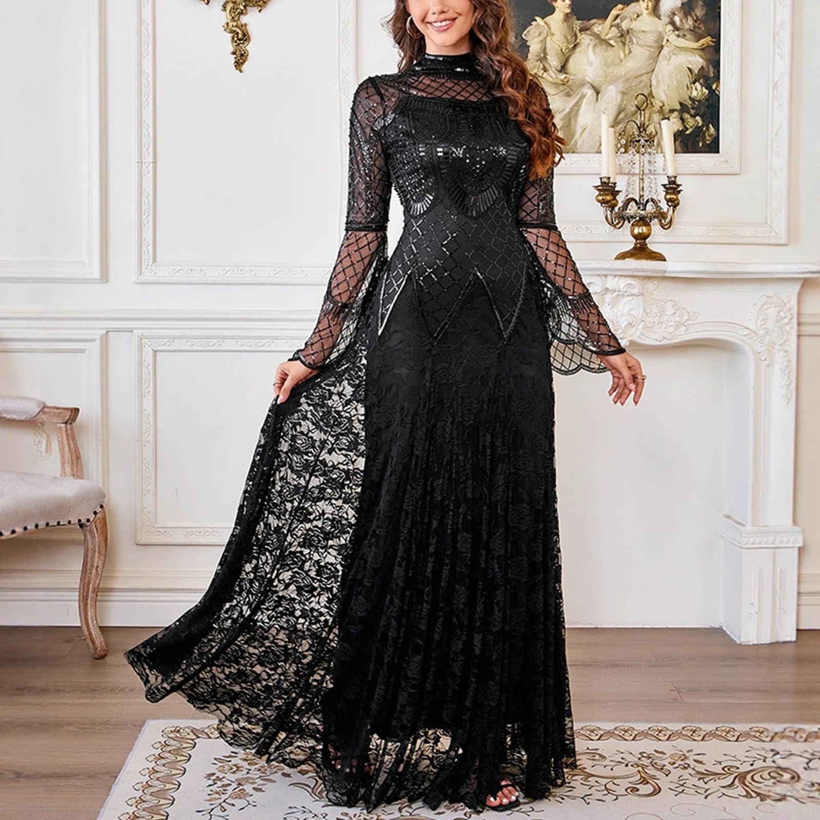 Vestido Fiesta Mujer Elegante Trajes Primavera Vestidos Invierno Largos Elegantes Ropa Manga Larga Nochevieja Tallas Grandes Invitada Boda Otoño De