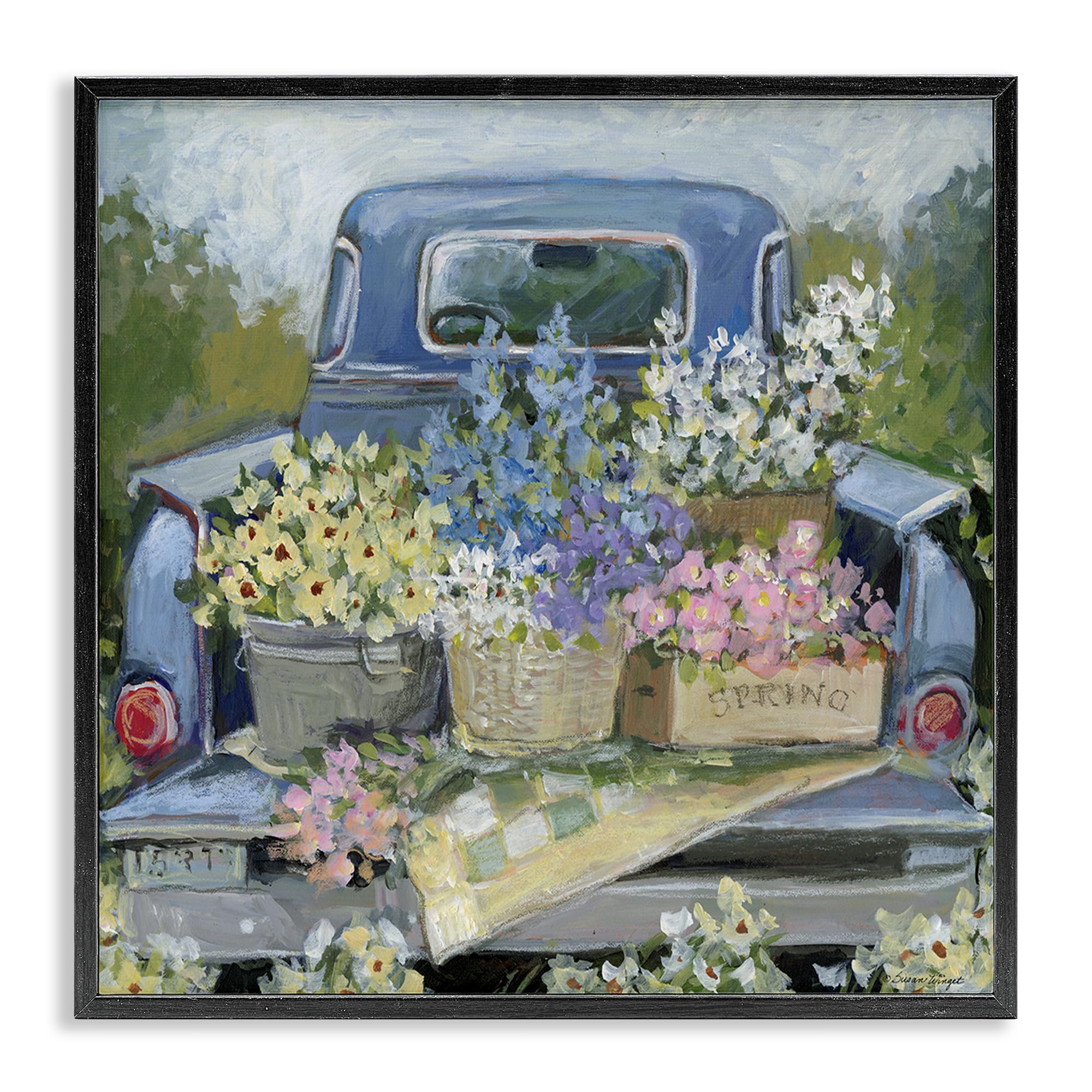 Vintage Floral Truck Bed, 24 x 24 Inch Framed Giclée Print