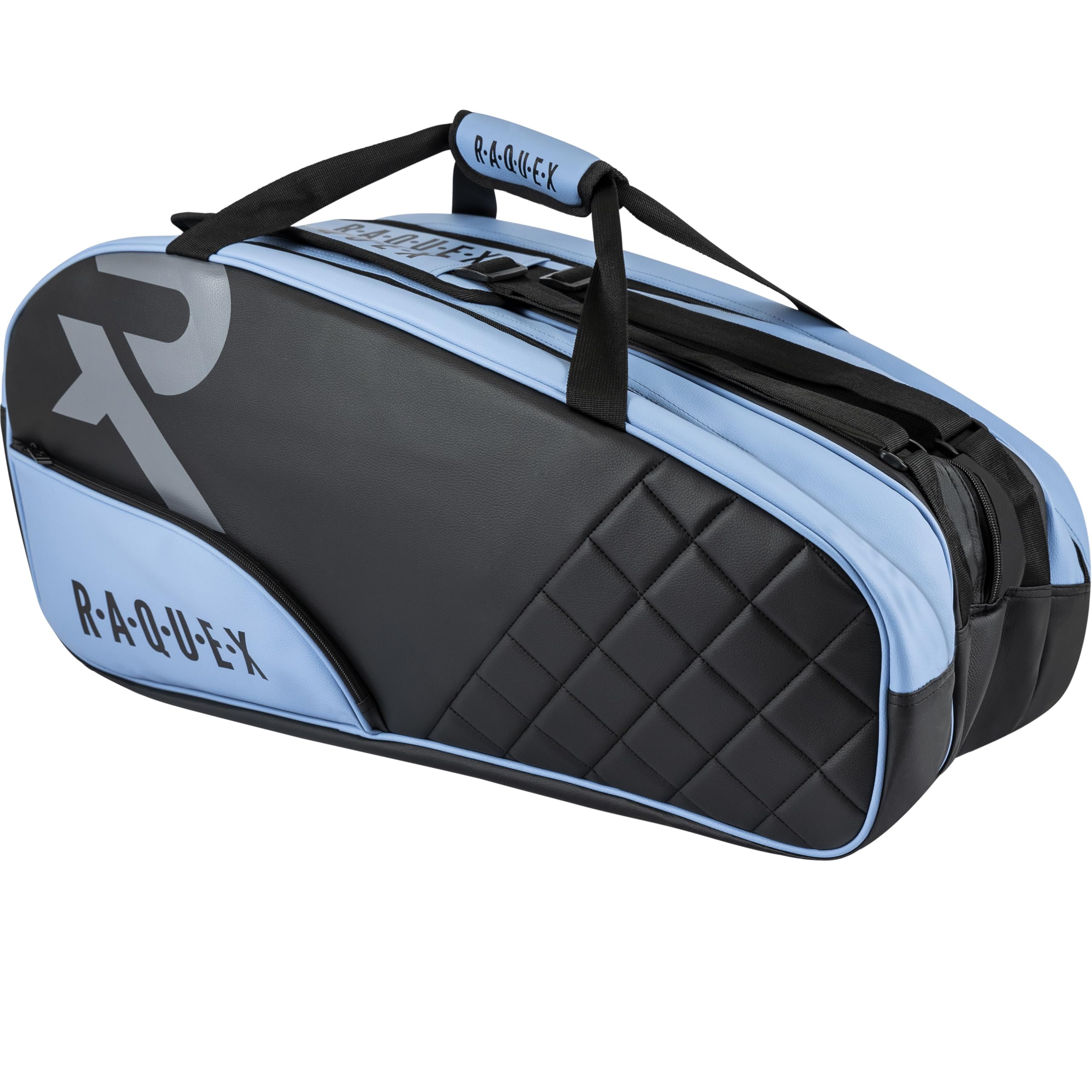 Raquex Elite - Borsa per 6 racchette da tennis, in pelle sintetica, trapuntata, con fodera termica, scomparto per scarpe, badminton, squash, per uomo e donna