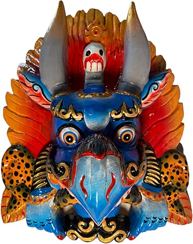 Himalayan Craft Escultura de pared Garuda tallada a mano en una sola madera, deidad protectora Budismo tibetano antiguo Cheppu, comer serpientesnag