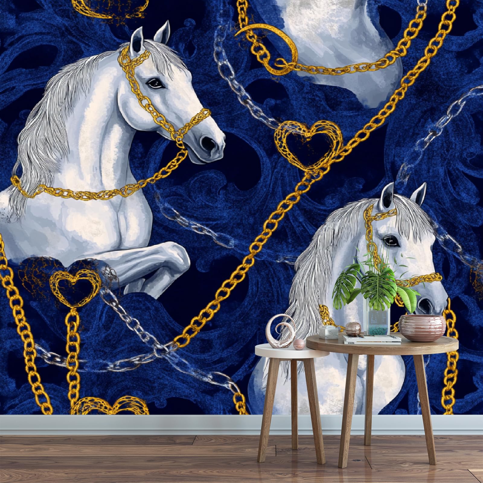 Autocollant mural destrier blanc pour chambre d'enfant et pépinière