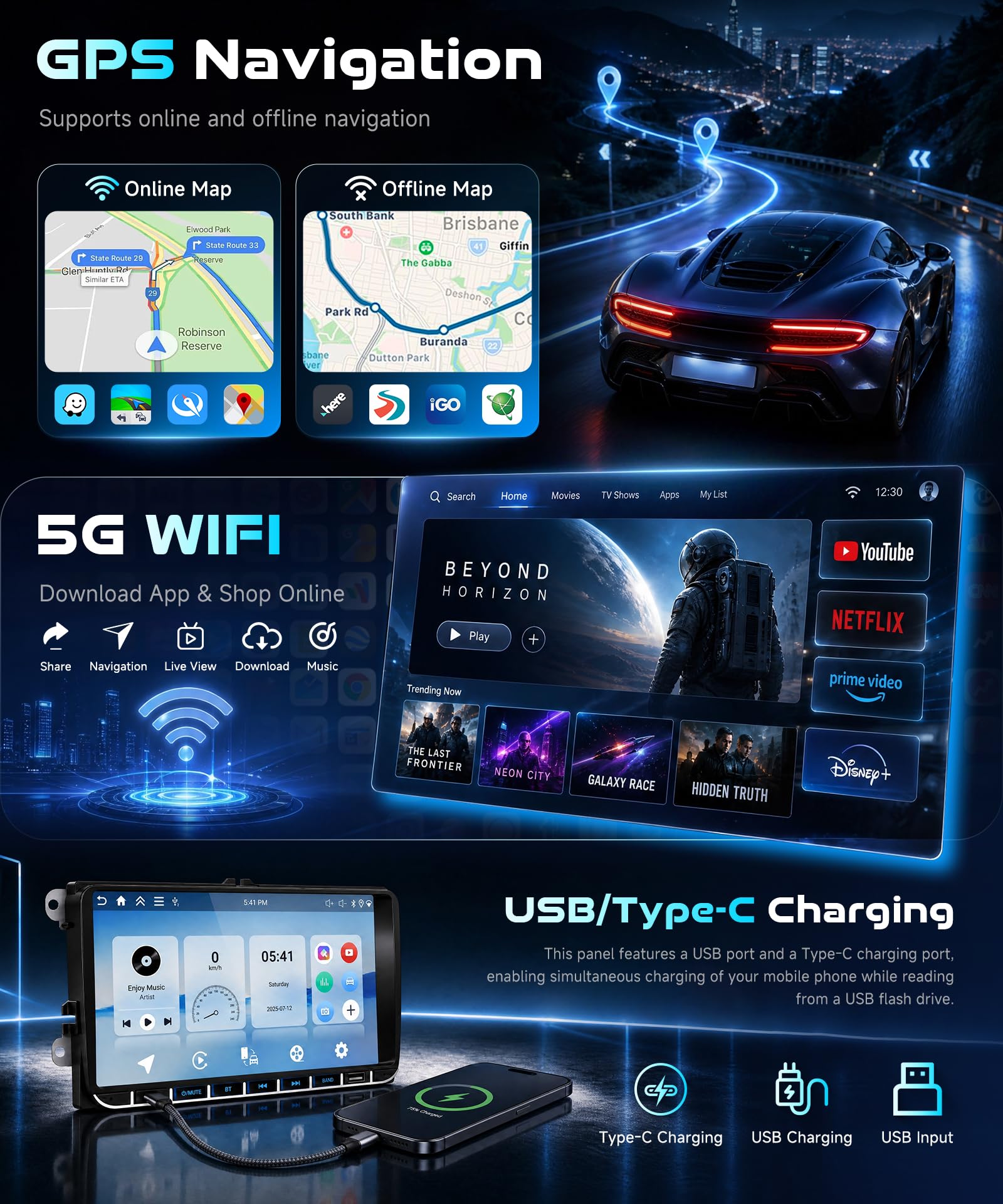 Autoradio 4G+64G con Carplay Wireless/Android Auto per VW Volkswagen Golf 5 6 Jetta Passat Tiguan Seat Touran Skoda,con 9" IPS Touchscreen Bluetooth/USB/Type-C/FM/RDS/EQ,5G WiFi GPS +telecamera