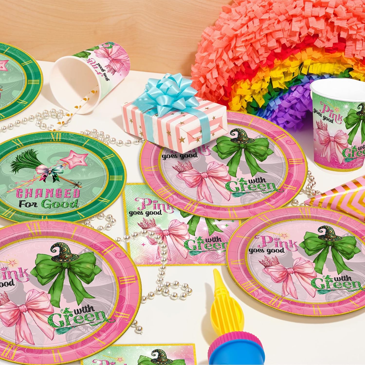 168Pcs Witch Party Supplies Pink Green Paper Plates Napkins Disposable Tableware for Birthday Party Decorations Serve 24 Guests - Image 6