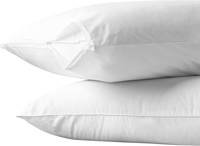 IMFAA Terry Waterproof Zipped Pillow Protector Pack of 2 - Soft and Comfortable Pillowcase Protectors - Ant-Allergy and Breathable Pillow Cover. (2 x Terry - Zipped)
