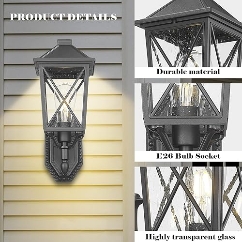 Miniatura 2 de Luminzone Luces de porche al aire libre con salida GFCI, lámpara de pared del atardecer al amanecer, lámpara de pared para porche, linterna de pared