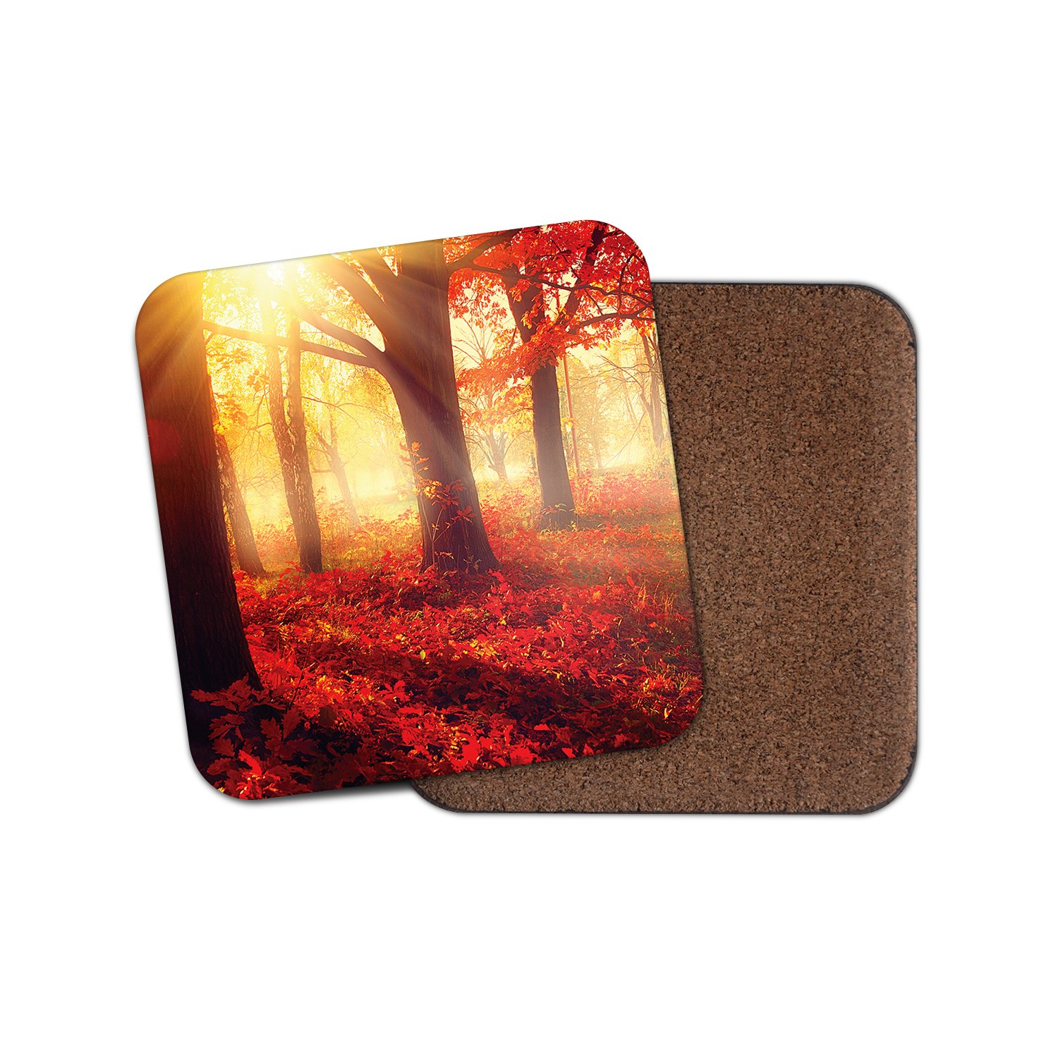 Destinationvinyl Multicolor 1 X Beautiful Autumn Trees Cork Backed Drinks Coaster - Sunset Tree Leaf #8282